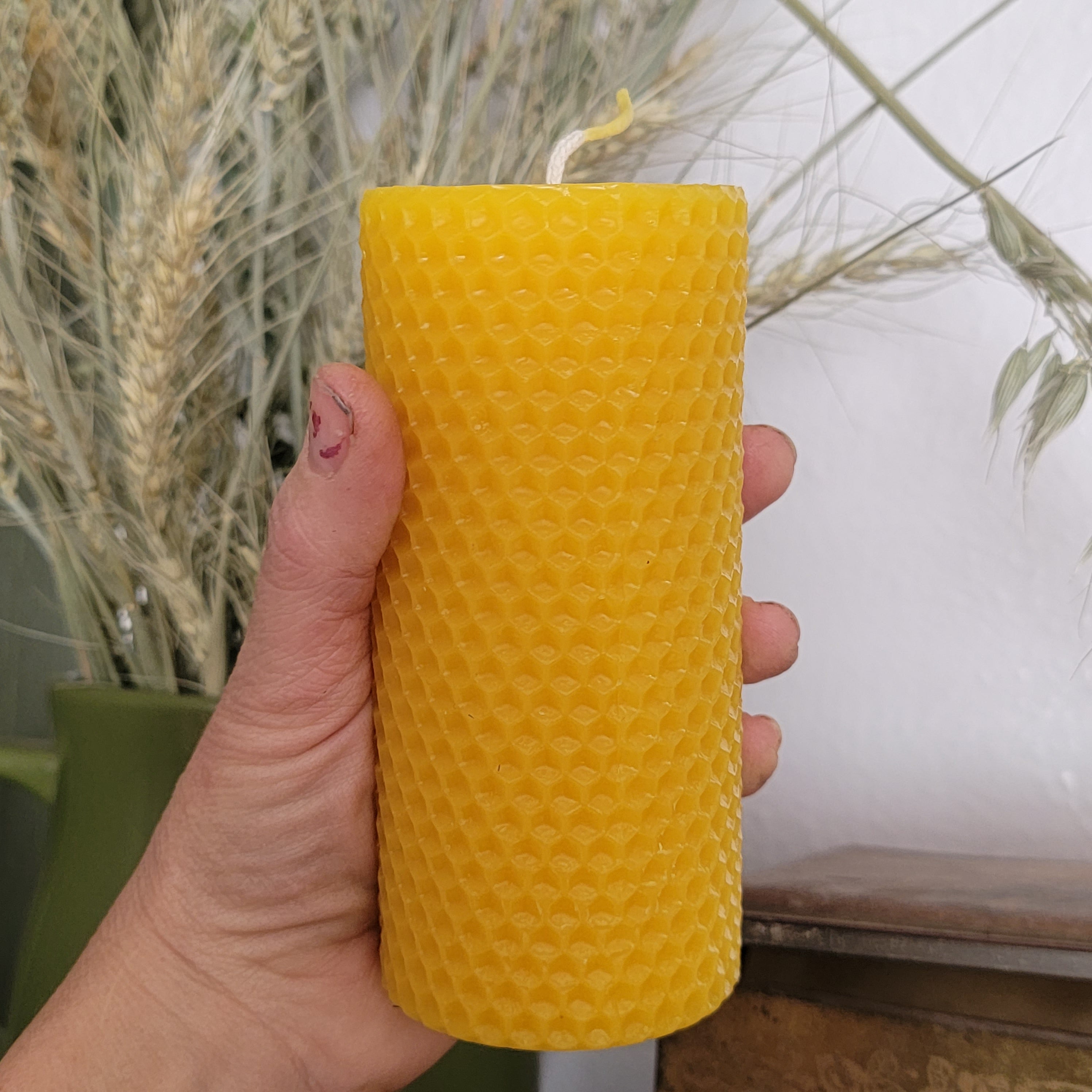 Firm Foundation Pillar | Hexagon Pattern Beeswax Candle