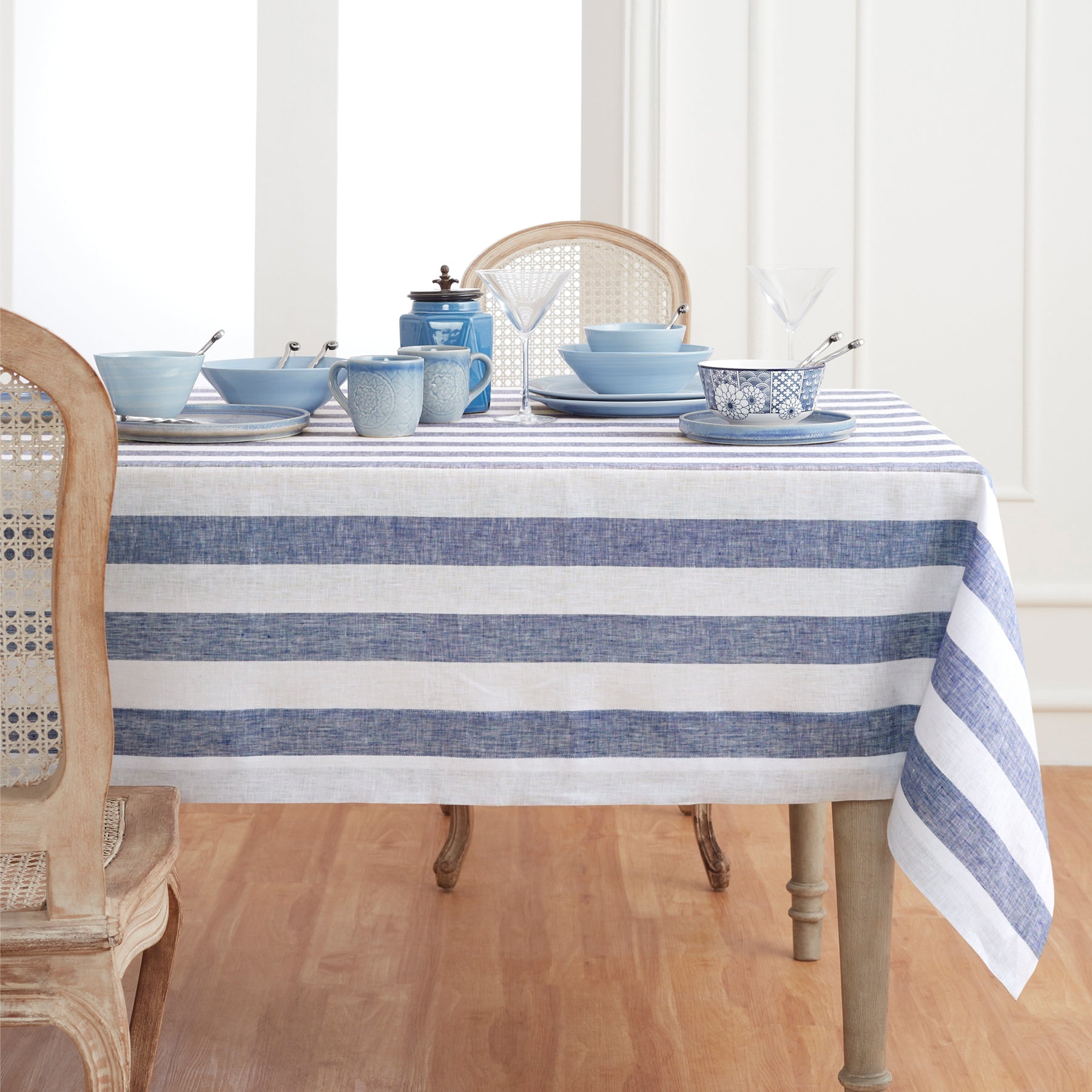 Cabana Stripe Tablecloth Navy and White Cabana Stripe