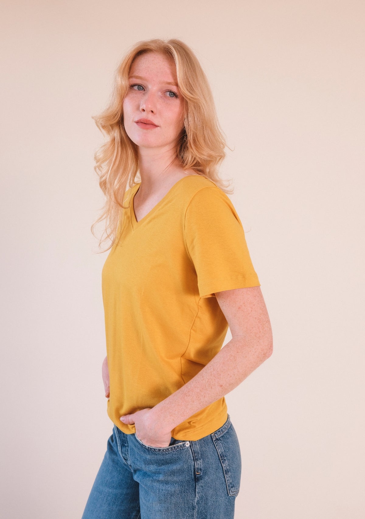 Louise Organic Cotton + Tencel ™ V-neck Tee - Golden