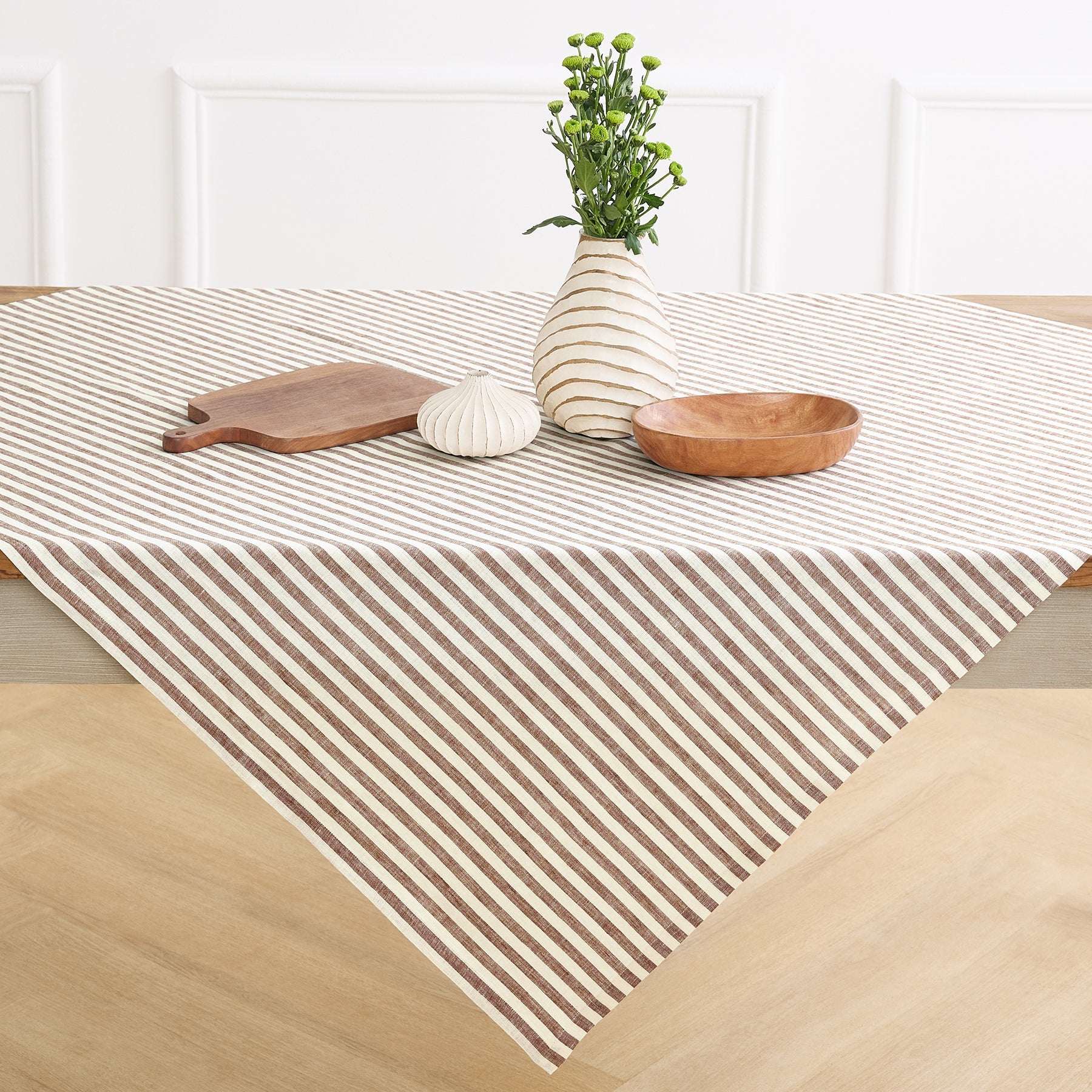 Amalfi Stripe Table Throw Brown & Cream 52 x 52 Inch