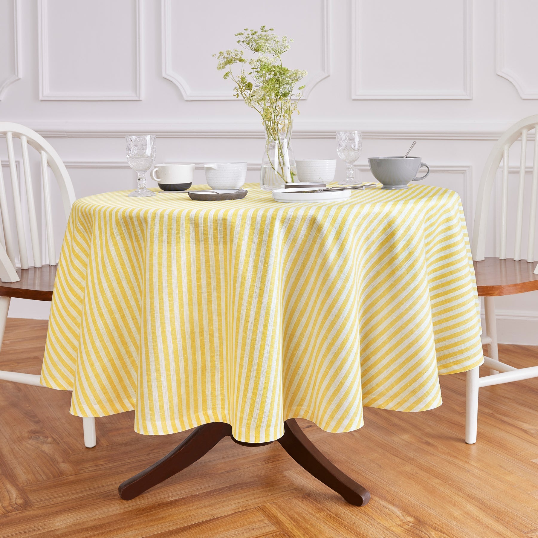Amalfi Stripe Round Tablecloth Primrose Yellow & White