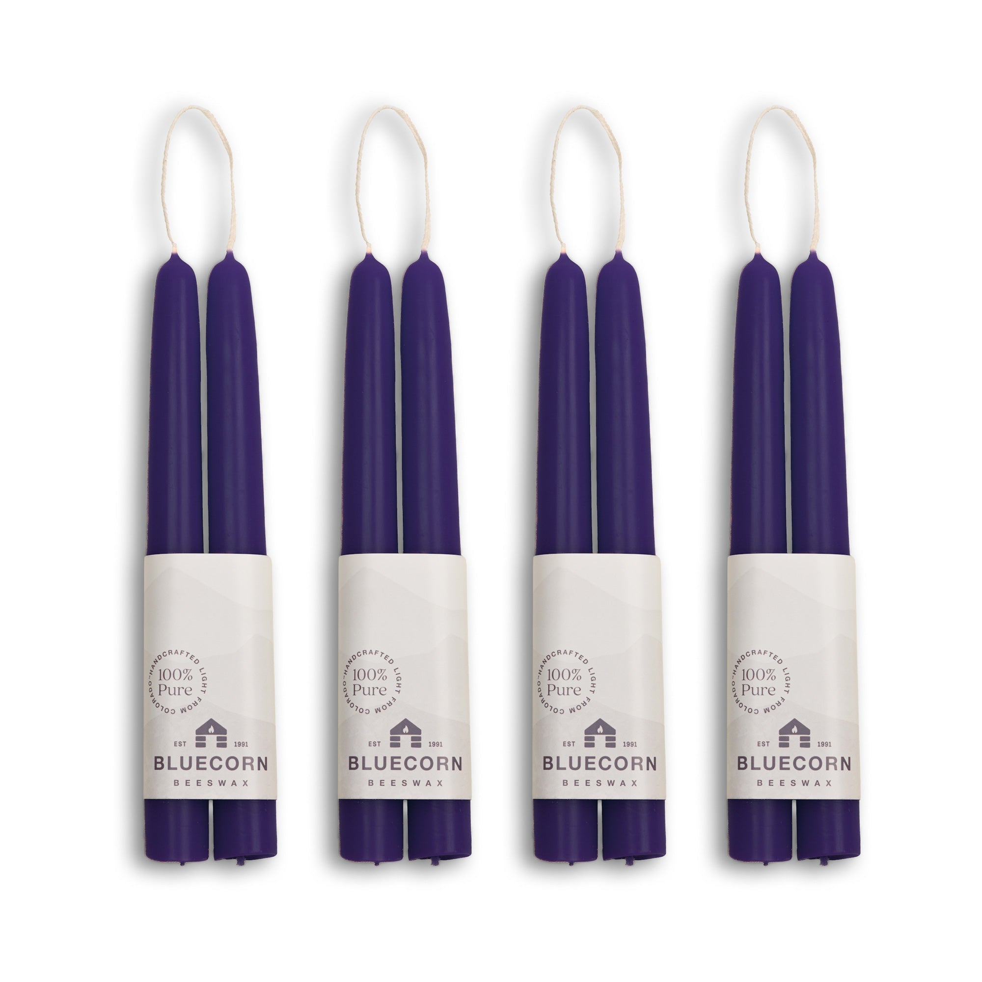 Hand-Dipped Beeswax Taper Candles - Bulk 4-Pair Bundle 8" Eggplant
