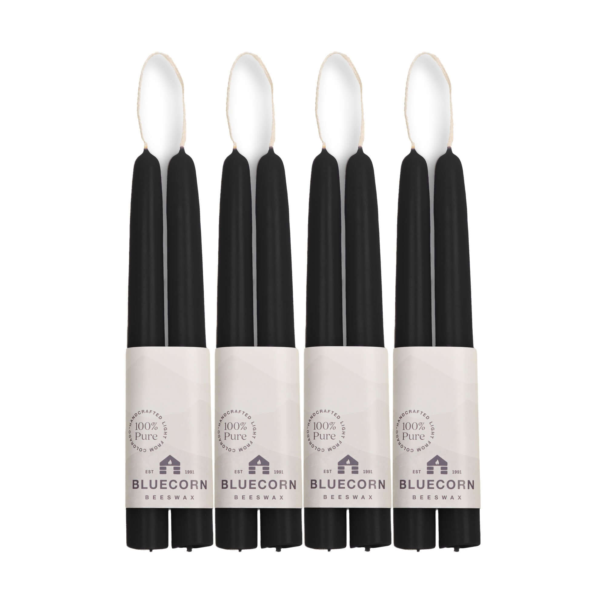 Hand-Dipped Beeswax Taper Candles - Bulk 4-Pair Bundle 8" Black