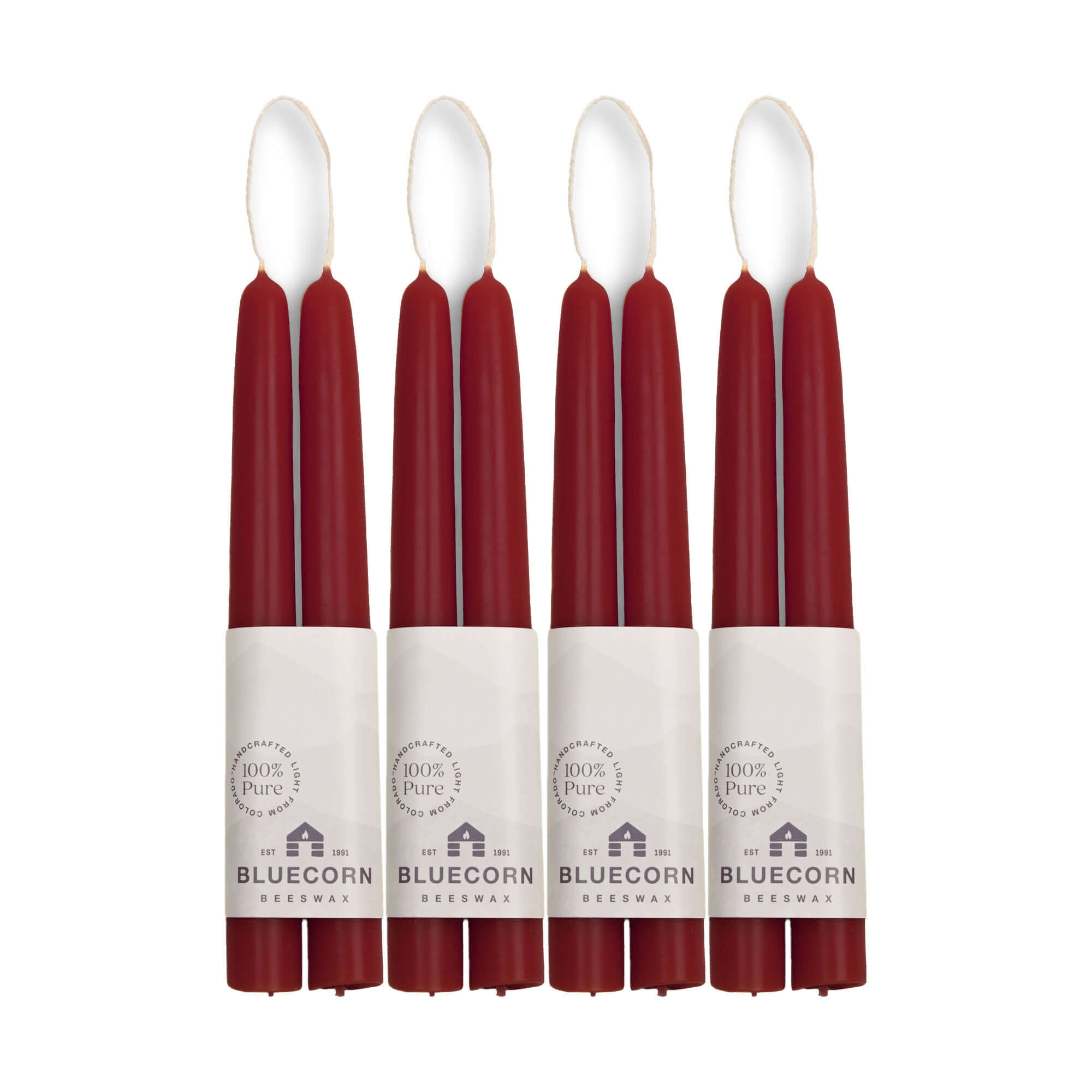 Hand-Dipped Beeswax Taper Candles - Bulk 4-Pair Bundle 8" Burgundy