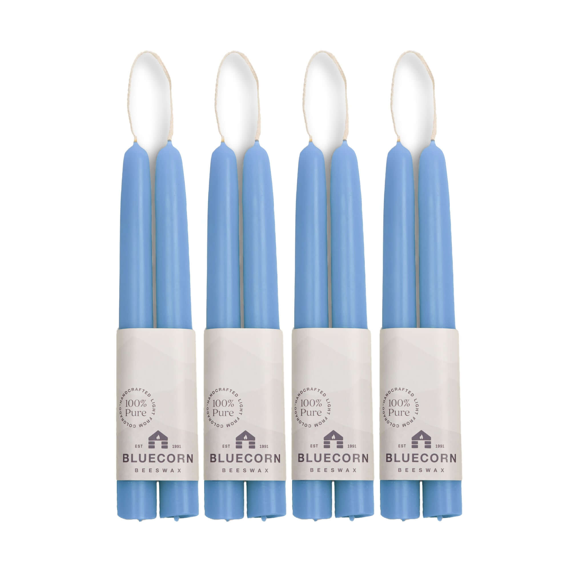 Hand-Dipped Beeswax Taper Candles - Bulk 4-Pair Bundle 8" Sky Blue