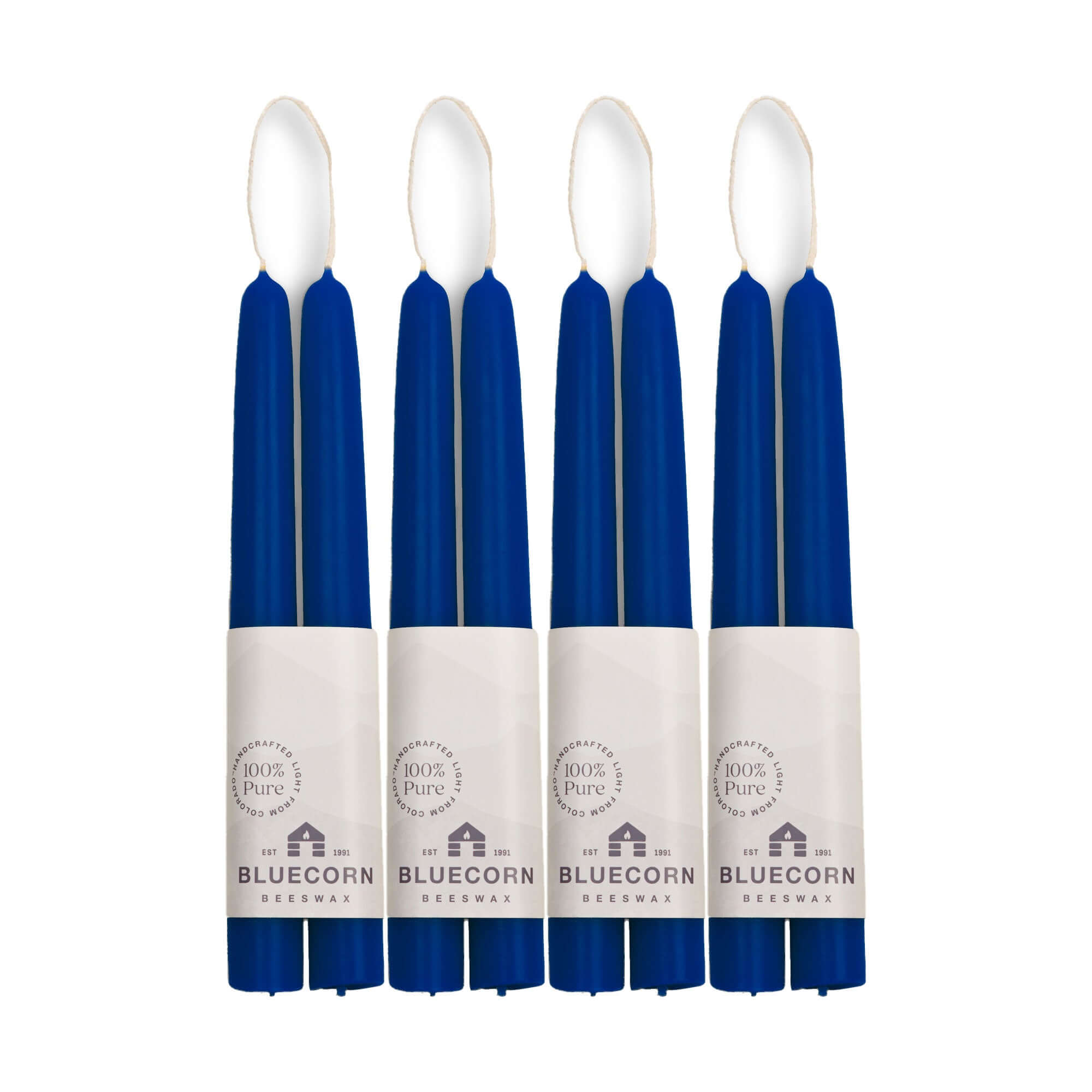 Hand-Dipped Beeswax Taper Candles - Bulk 4-Pair Bundle 8" Blue