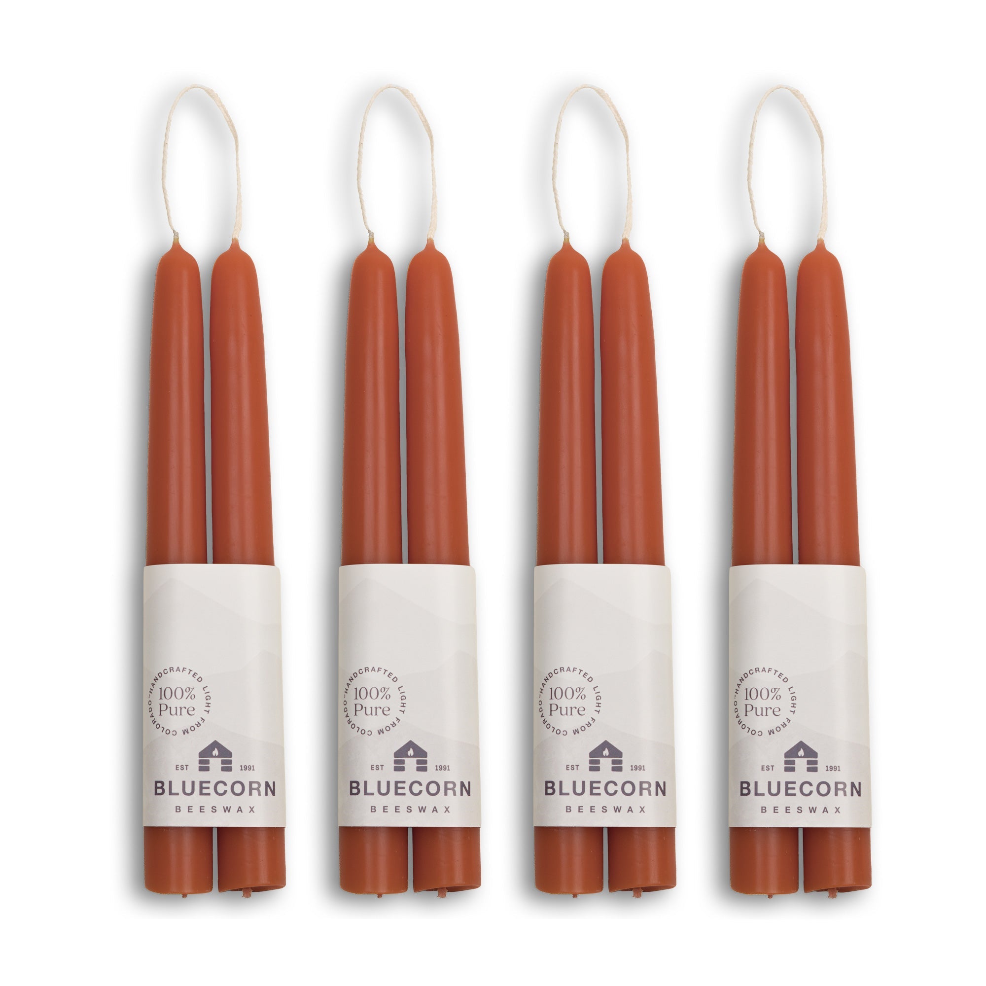 Hand-Dipped Beeswax Taper Candles - Bulk 4-Pair Bundle 8" Terracotta