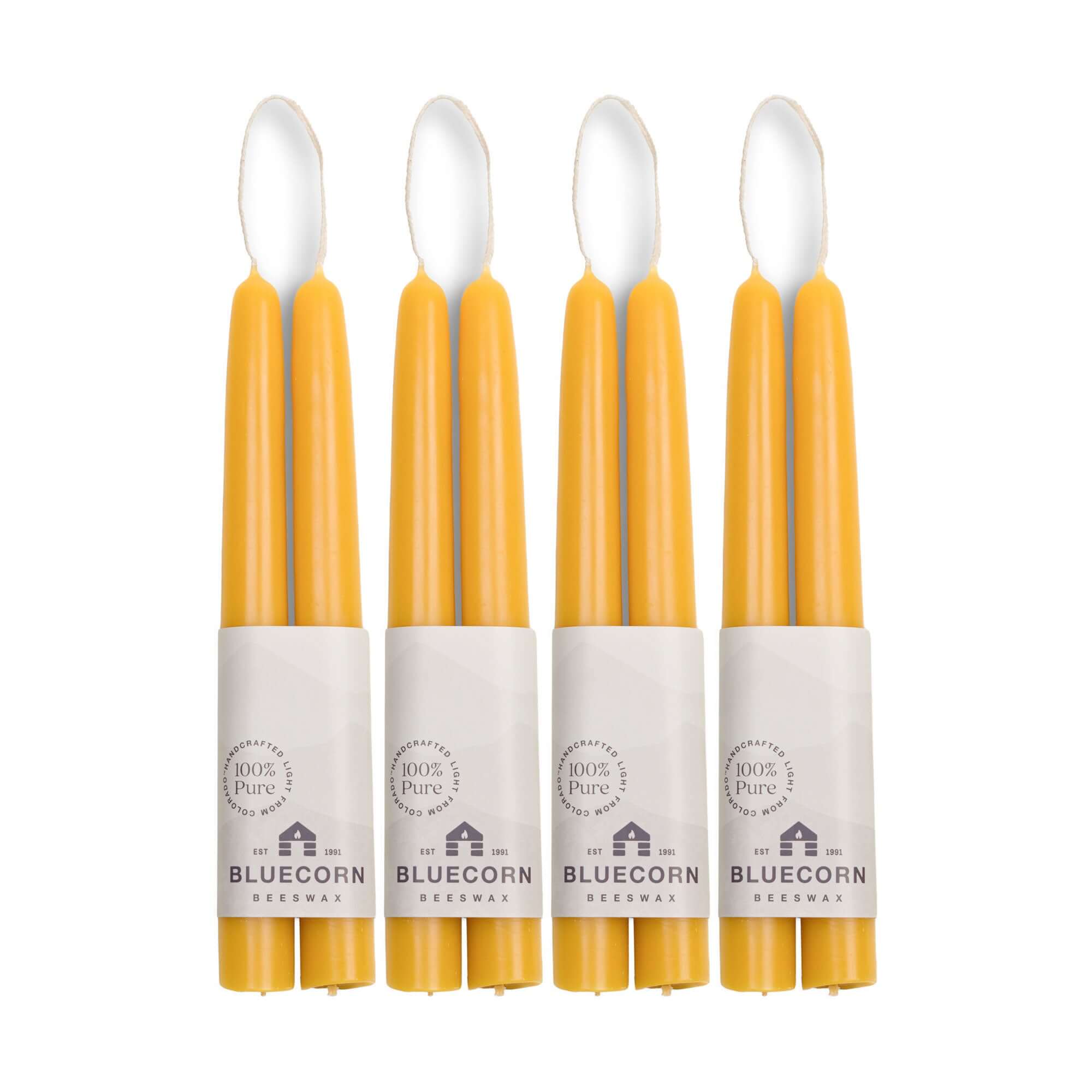 Hand-Dipped Beeswax Taper Candles - Bulk 4-Pair Bundle 8" Raw
