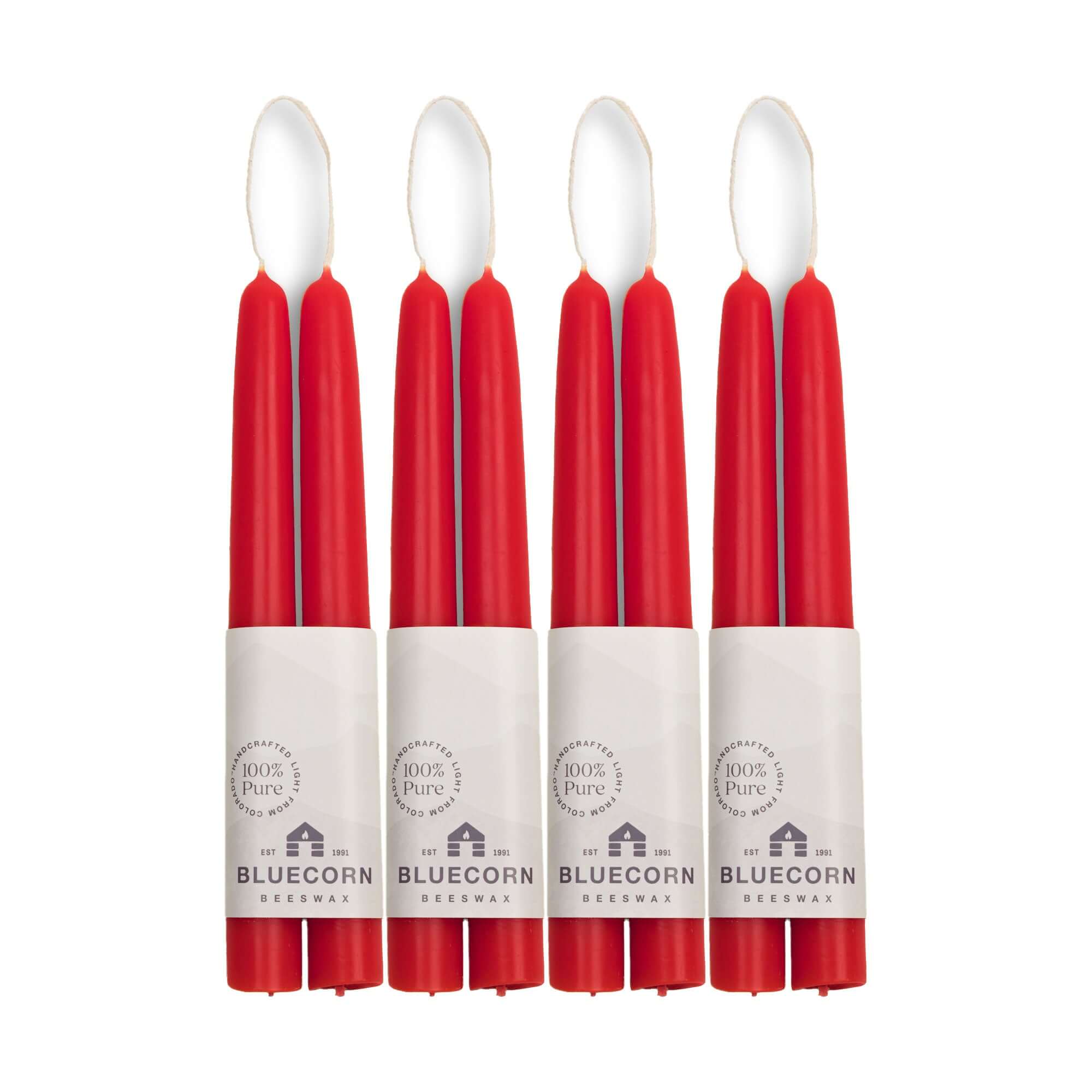 Hand-Dipped Beeswax Taper Candles - Bulk 4-Pair Bundle 8" Red