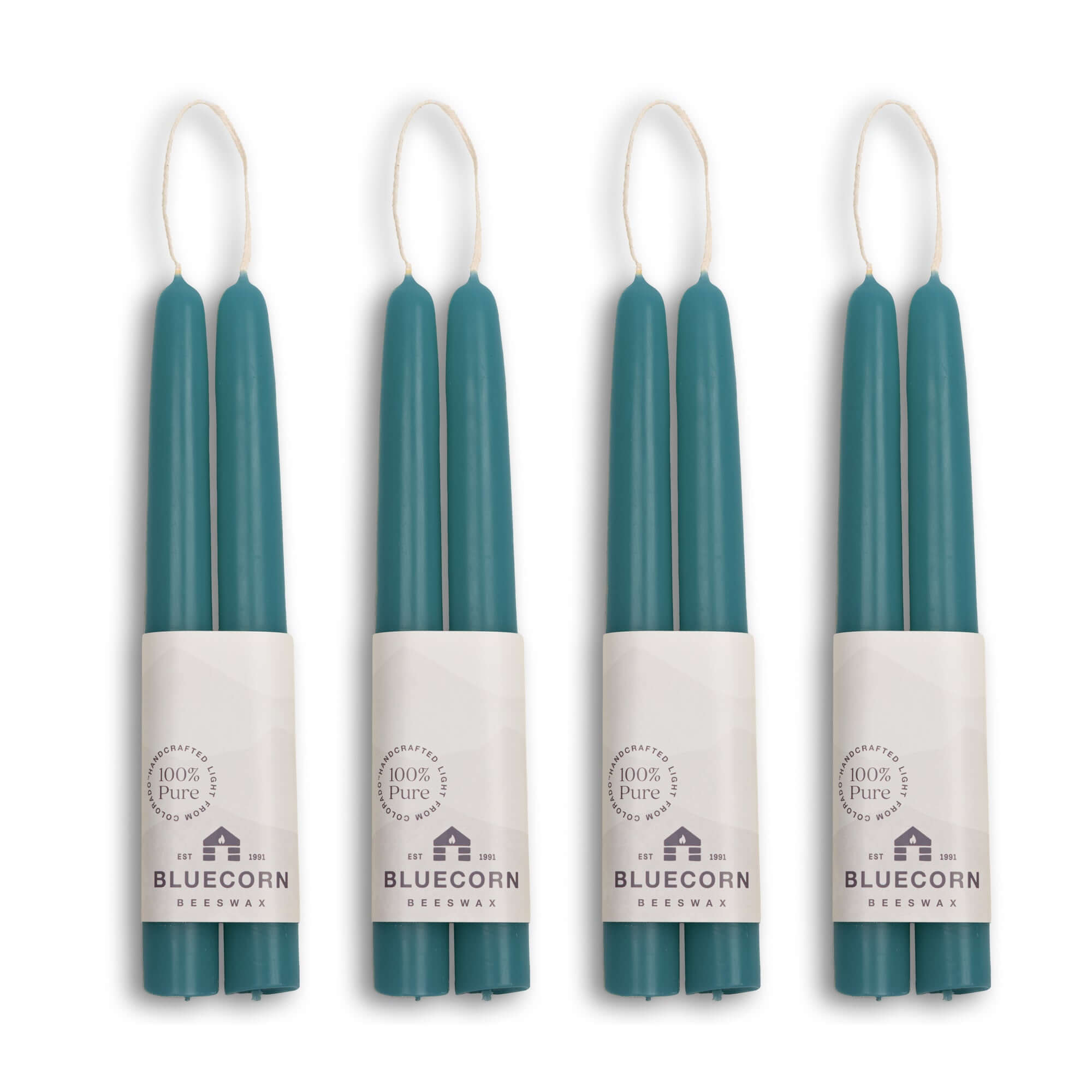Hand-Dipped Beeswax Taper Candles - Bulk 4-Pair Bundle 8" Teal
