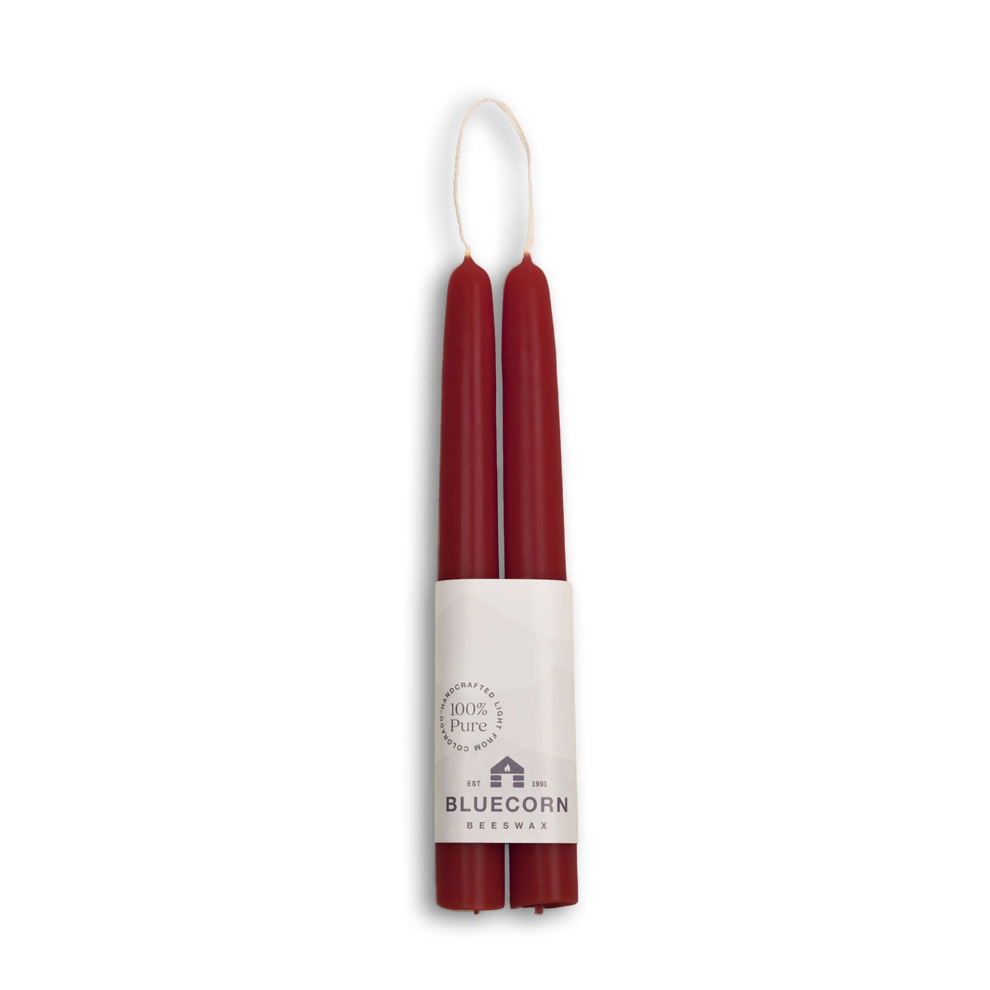 Hand-Dipped Beeswax Taper Candles - 1 Pair 8" Burgundy