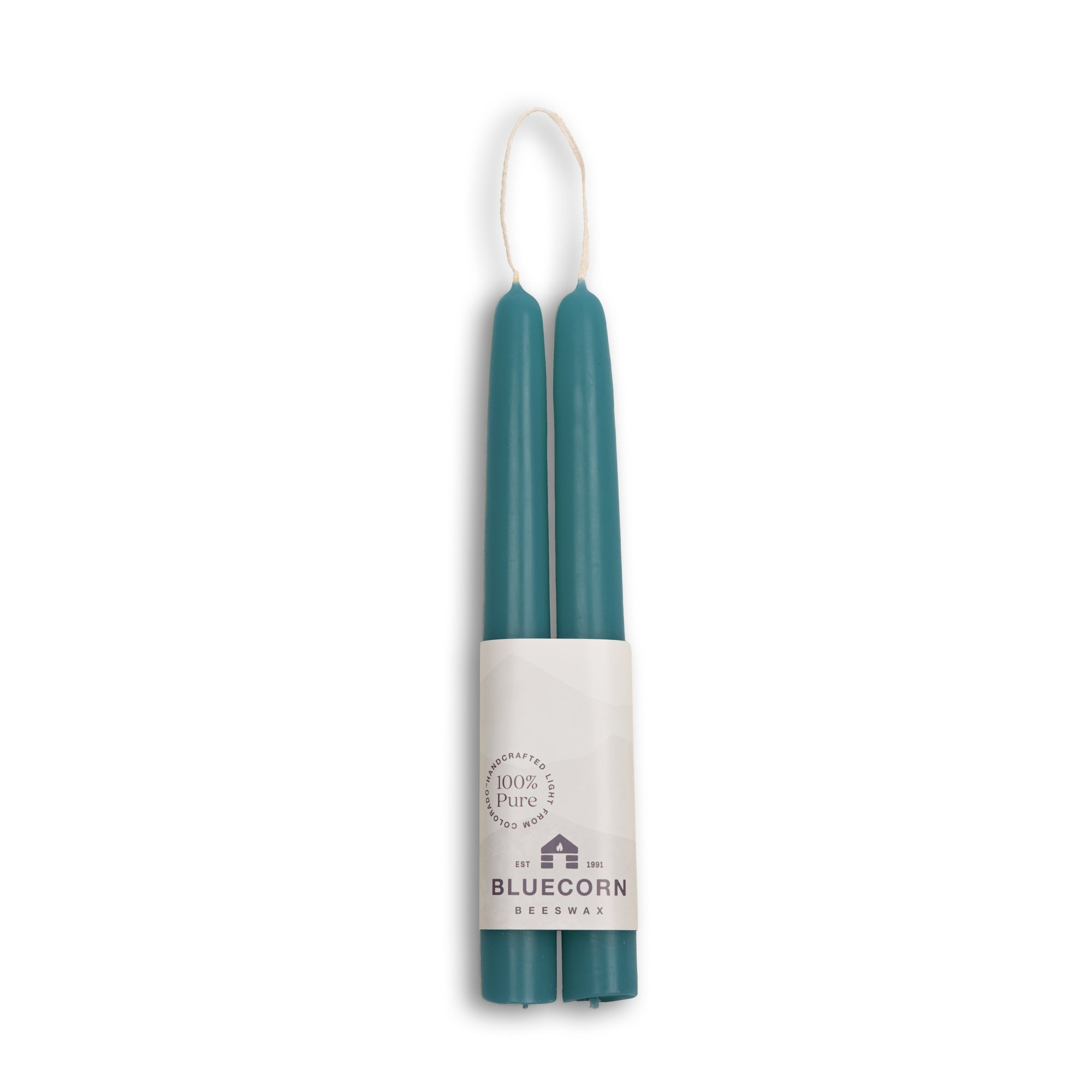 Hand-Dipped Beeswax Taper Candles - 1 Pair 8" Teal