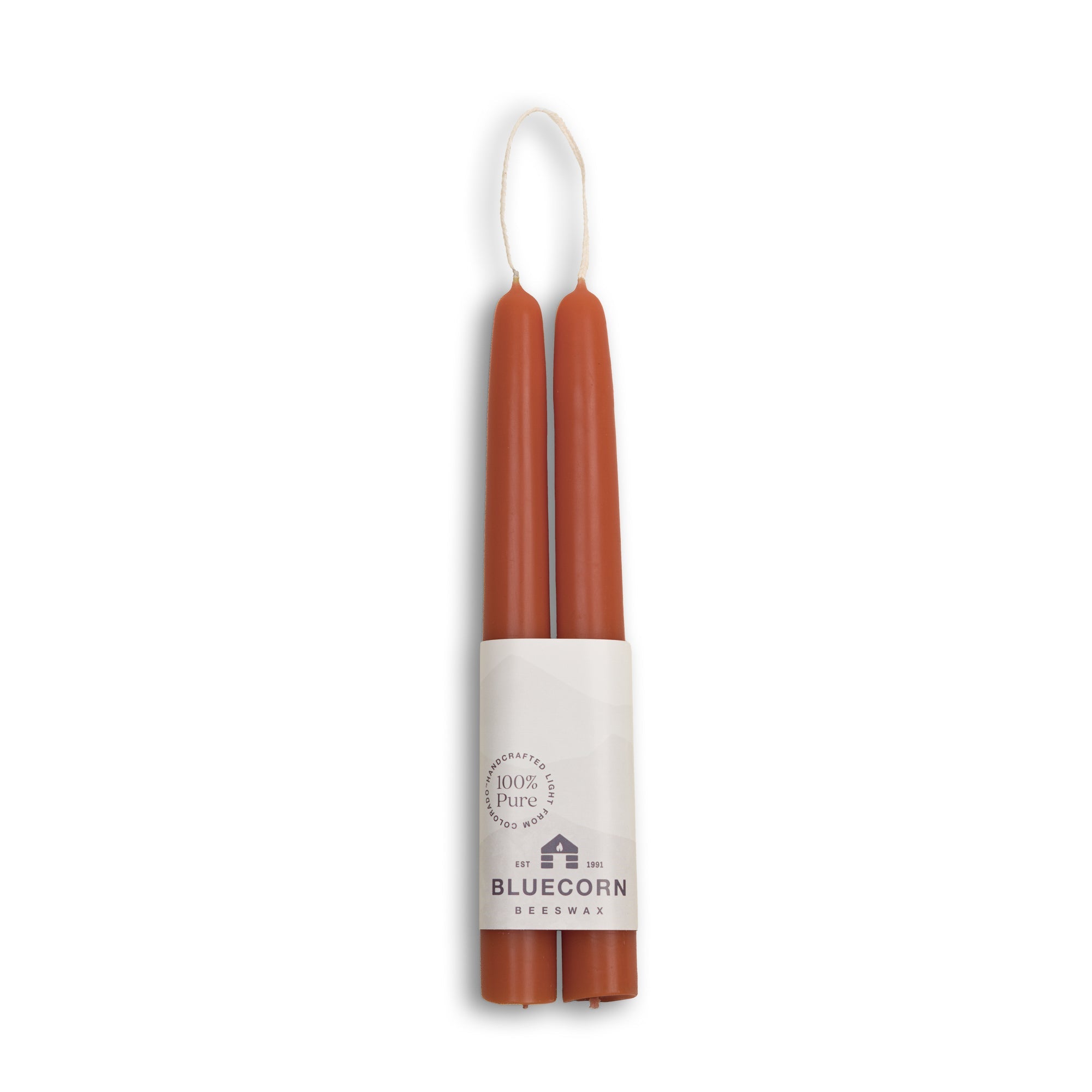 Hand-Dipped Beeswax Taper Candles - 1 Pair 8" Terracotta