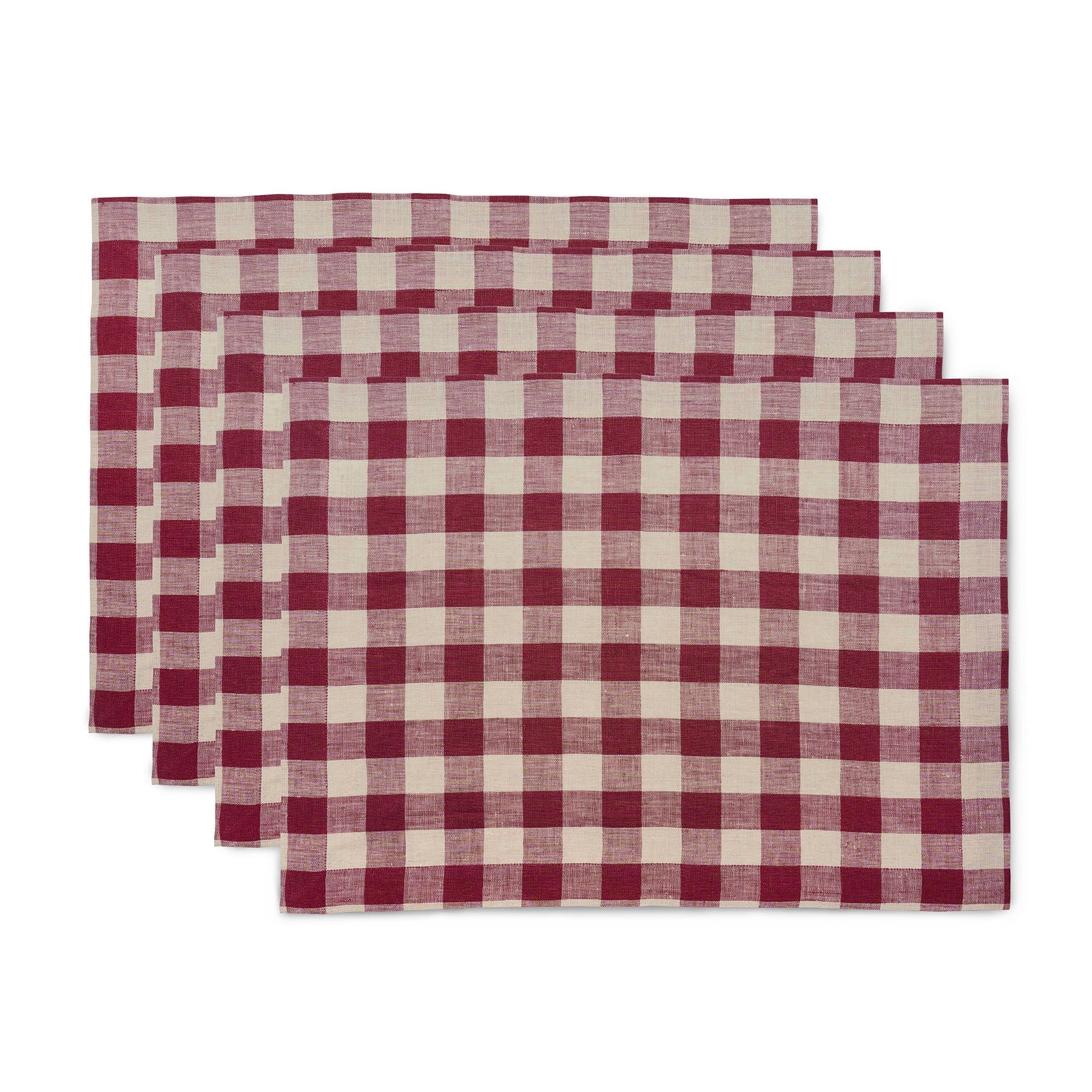 Morgan Check Placemats, Set of 4 Burgundy & Natural 14 x 19 Inch