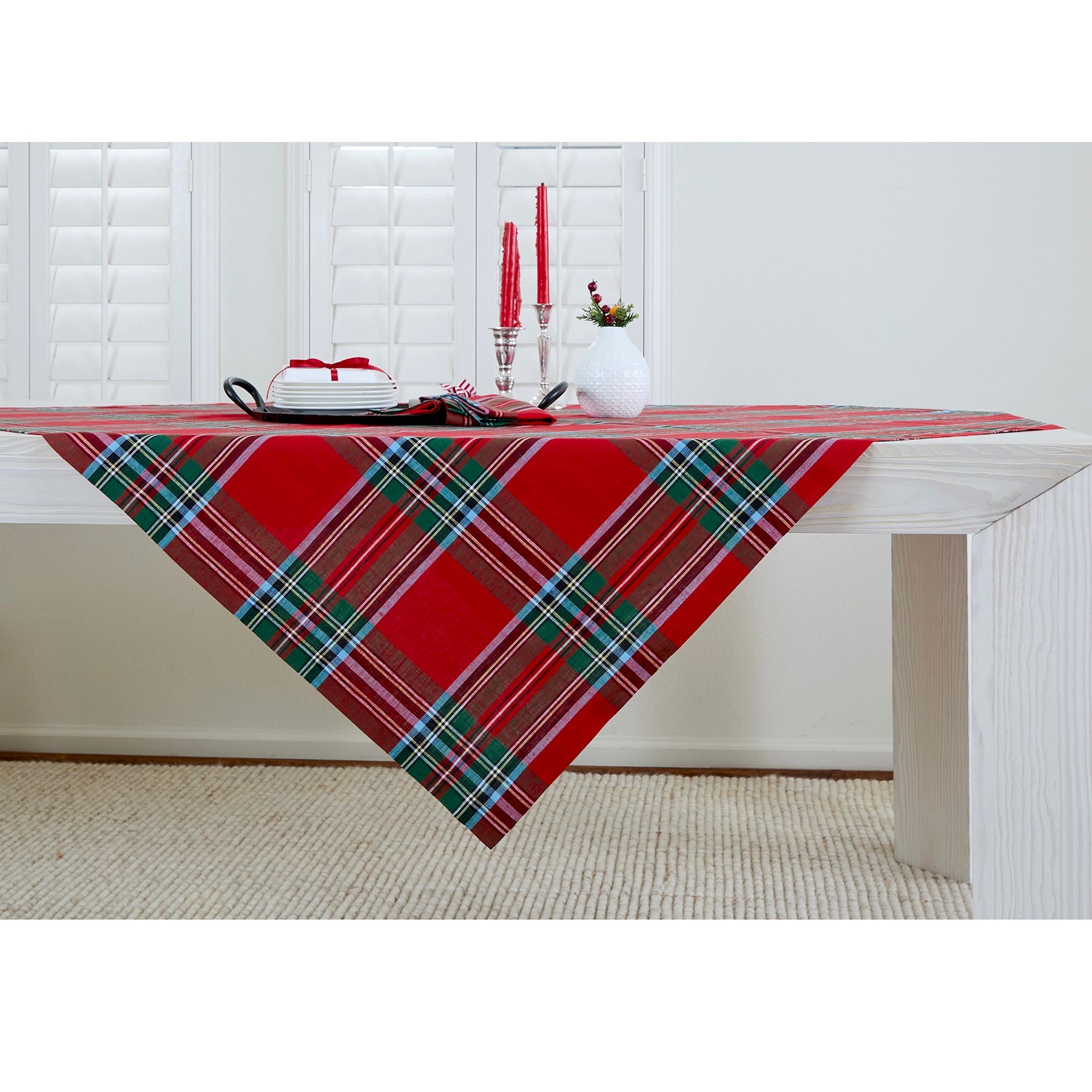 Madras Holiday Plaid Table Throw