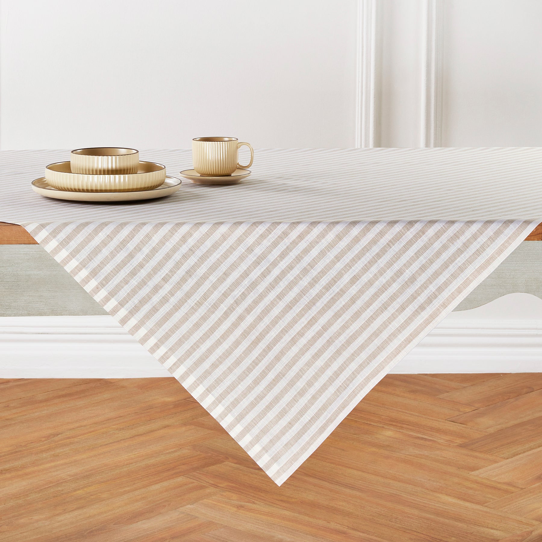 Amalfi Stripe Table Throw Natural & White 52 x 52 Inch