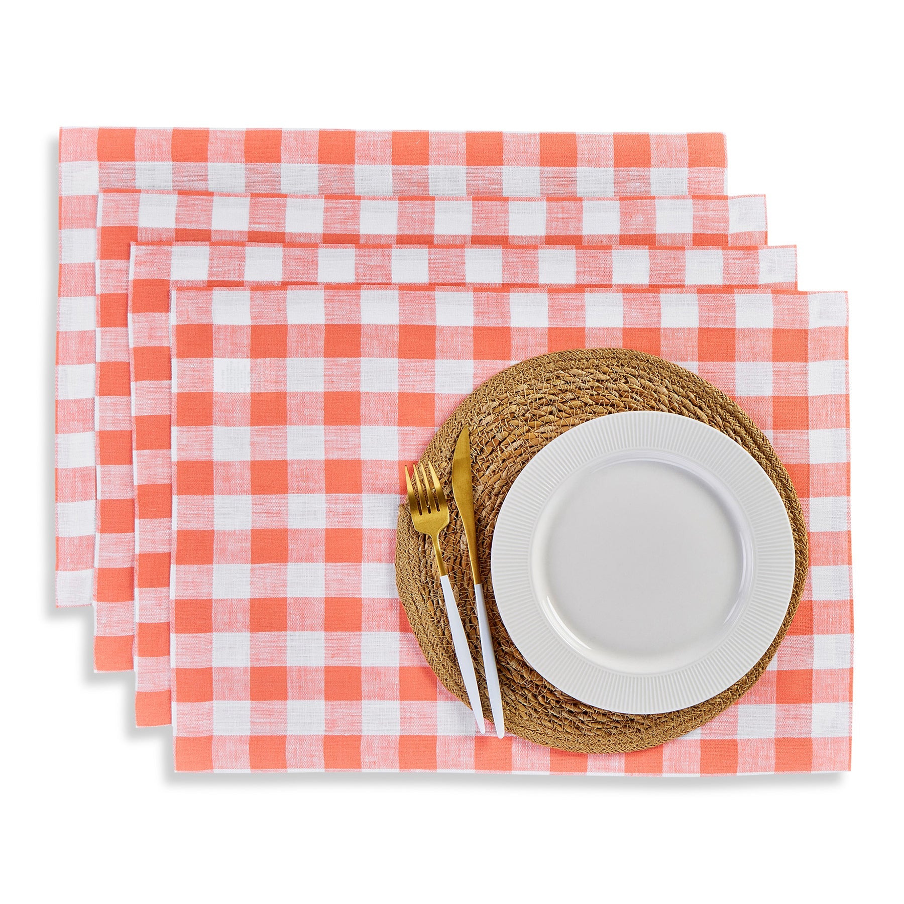 Morgan Check Placemats, Set of 4 Living Coral & White 14 x 19 Inch