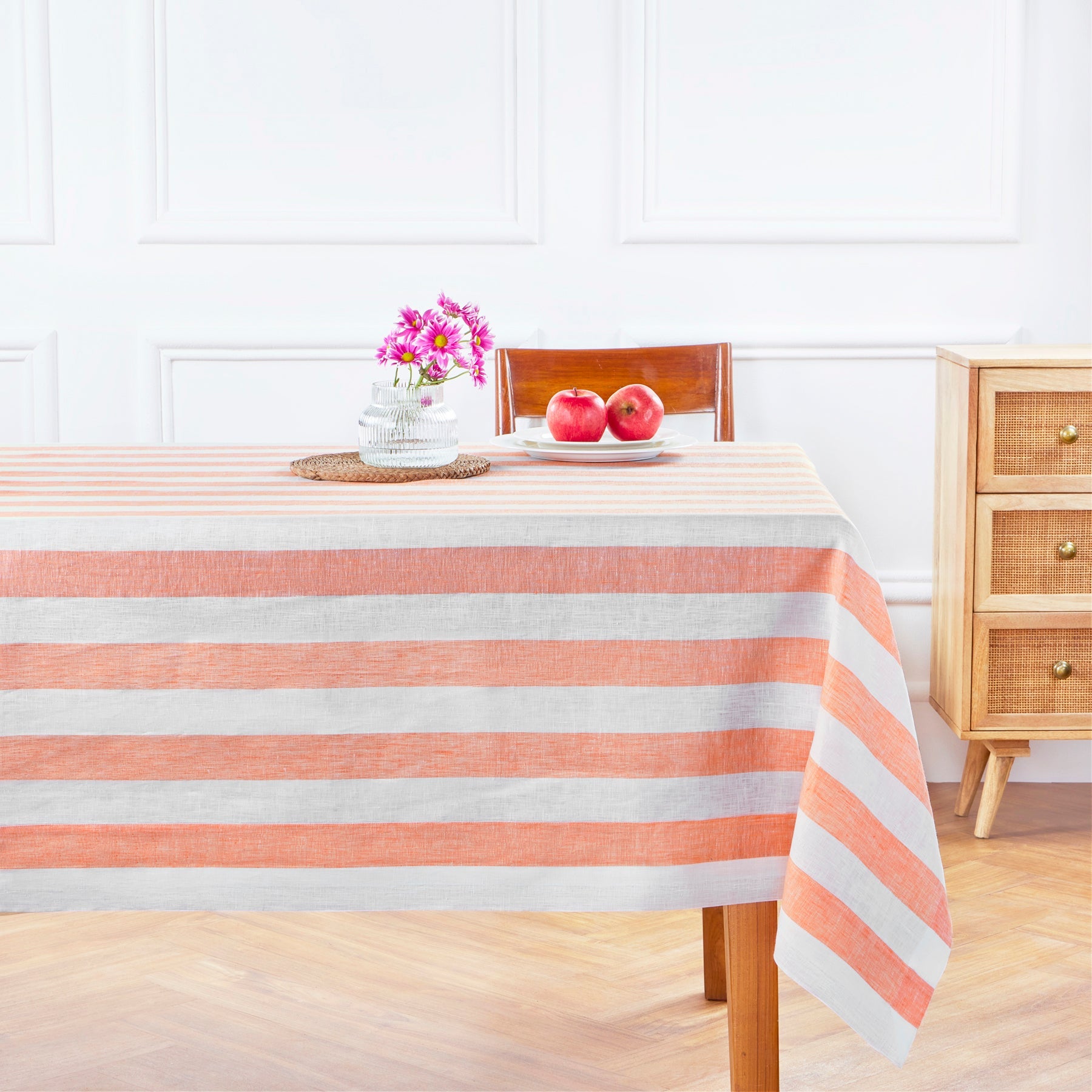 Cabana Stripe Tablecloth Salmon and White Cabana Stripe