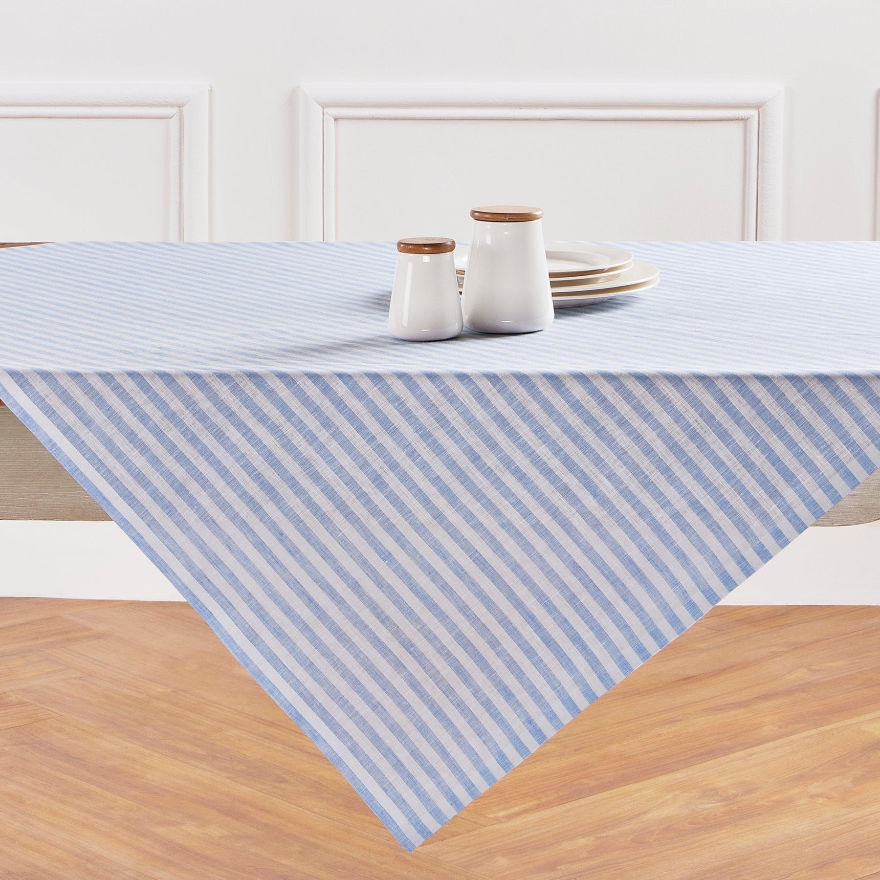 Amalfi Stripe Table Throw Sky Blue & White 52 x 52 Inch