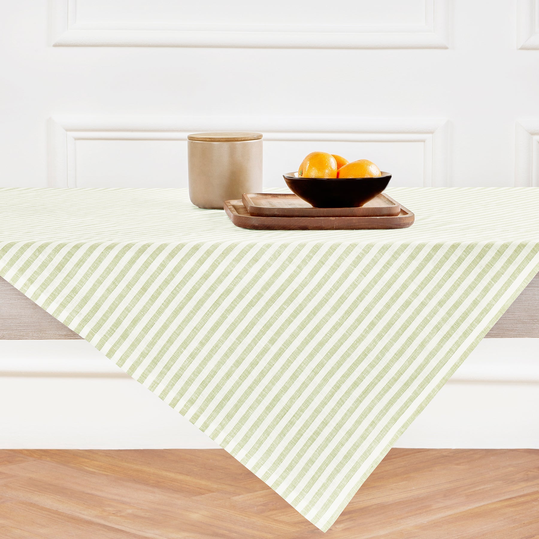 Amalfi Stripe Table Throw Sage & White 52 x 52 Inch