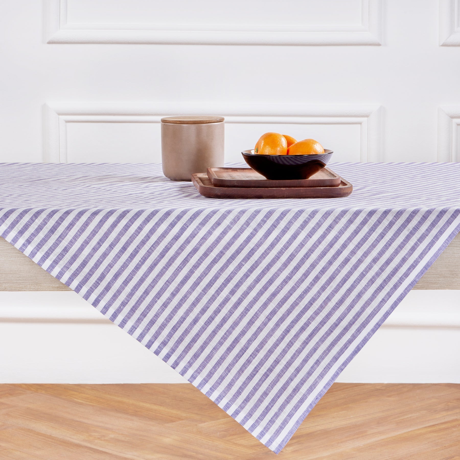 Amalfi Stripe Table Throw Violet & White 52 x 52 Inch