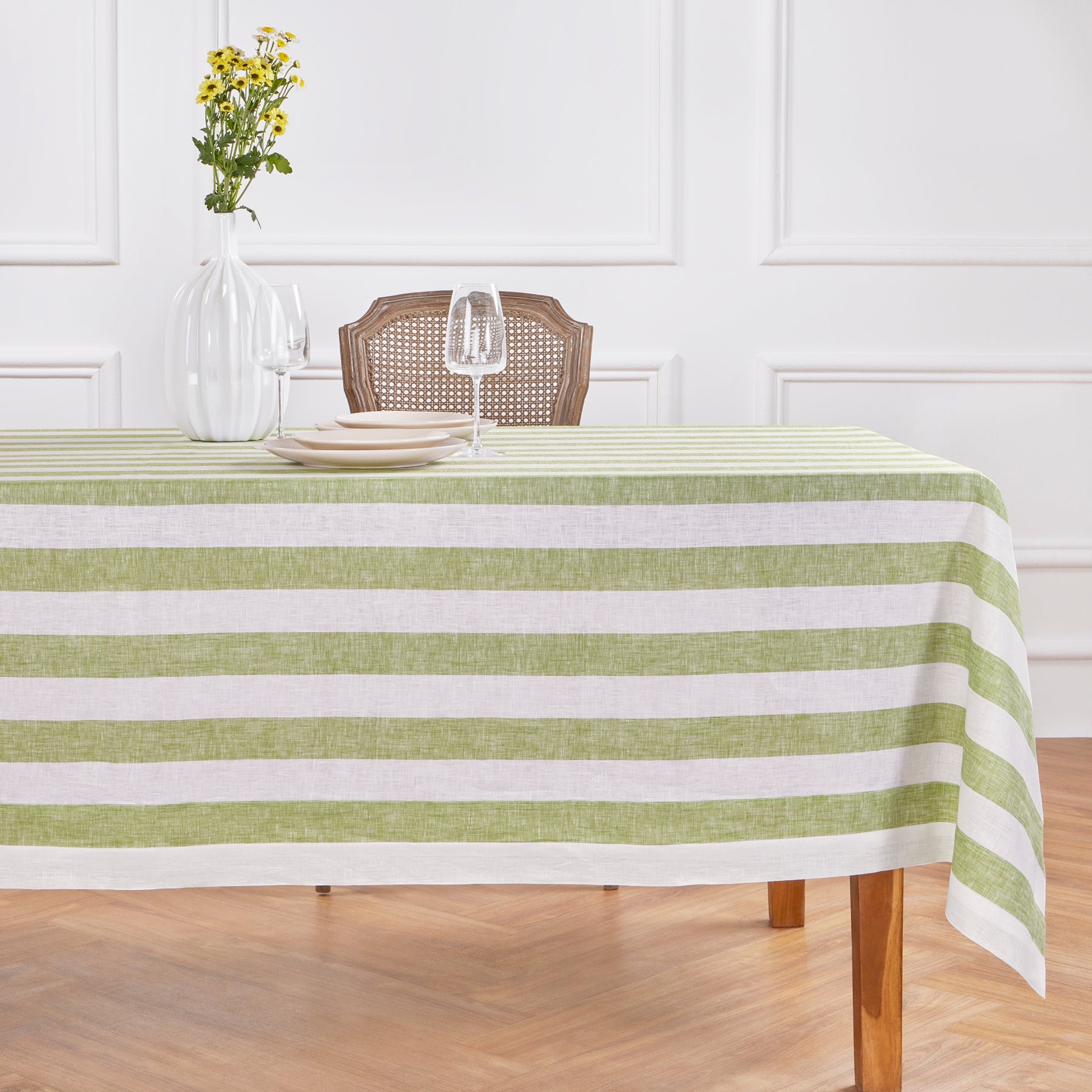 Cabana Stripe Tablecloth Green and White Cabana Stripe