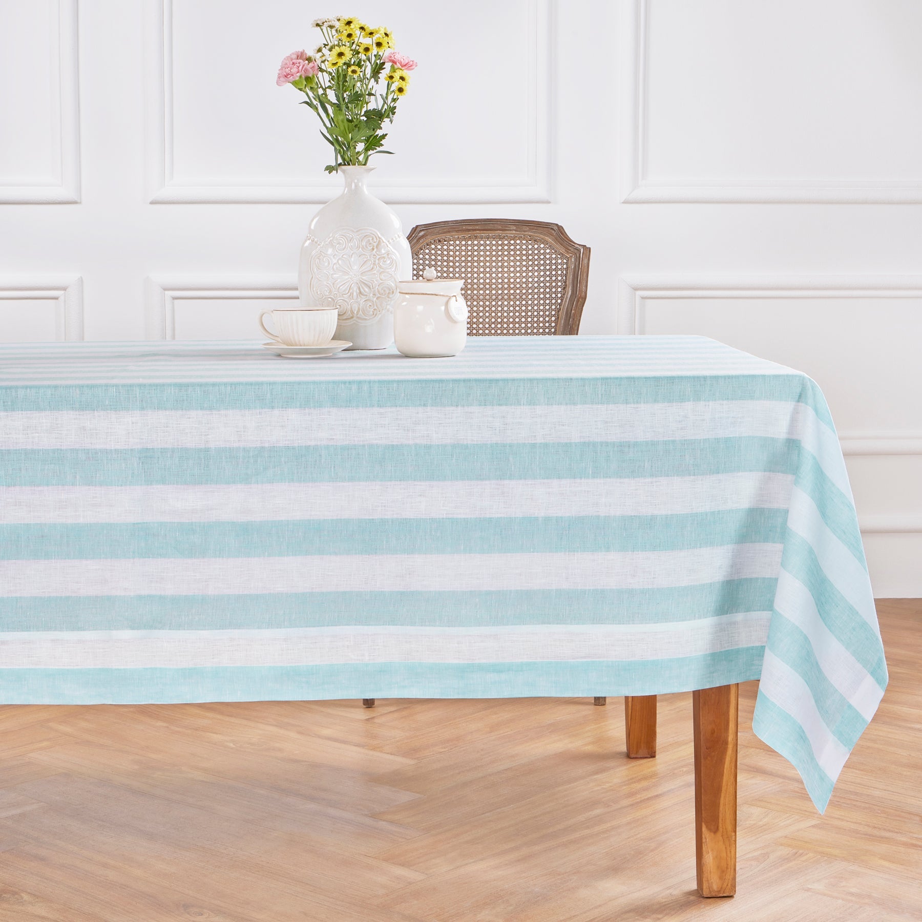 Cabana Stripe Tablecloth Aqua and White Cabana Stripe