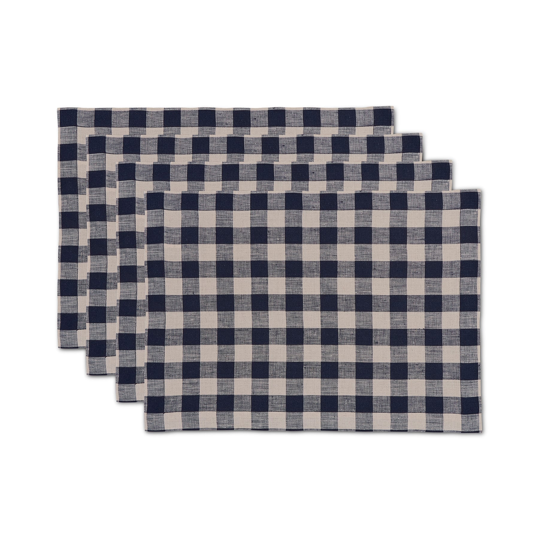 Morgan Check Placemats, Set of 4 Navy & Natural 14 x 19 Inch
