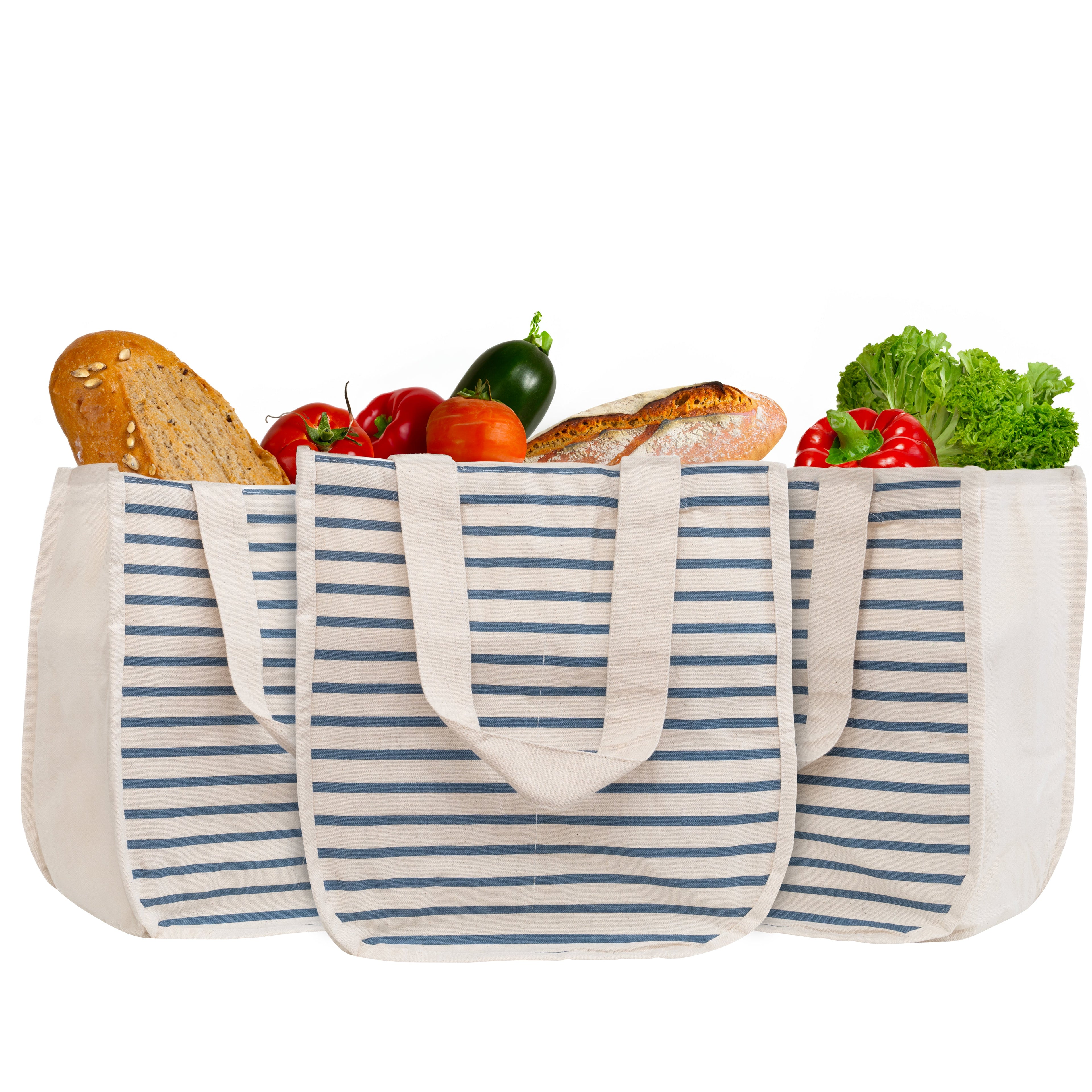 Canvas Grocery Tote Bags Striped Blue