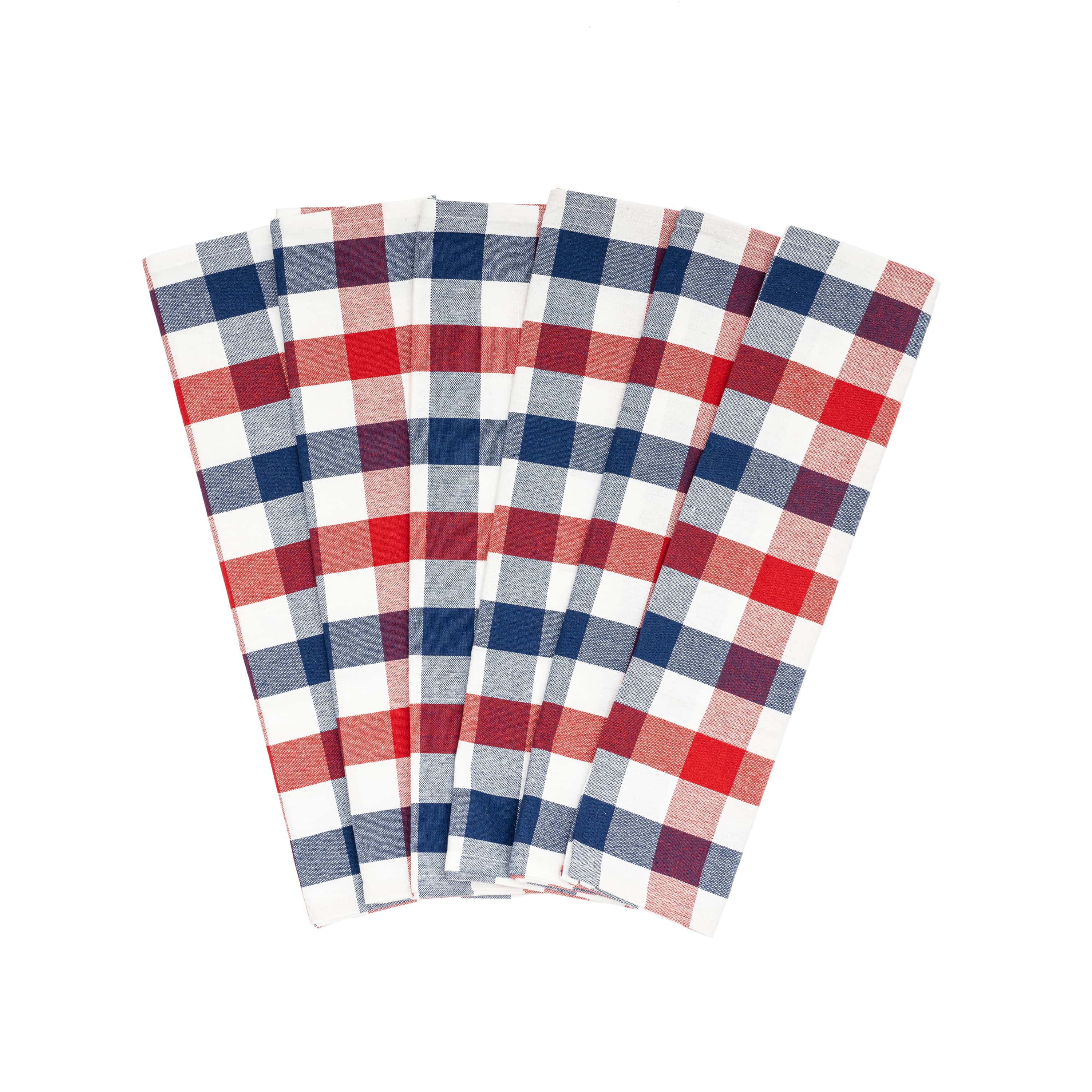 Plaid Kitchen Towels Red Blue & White