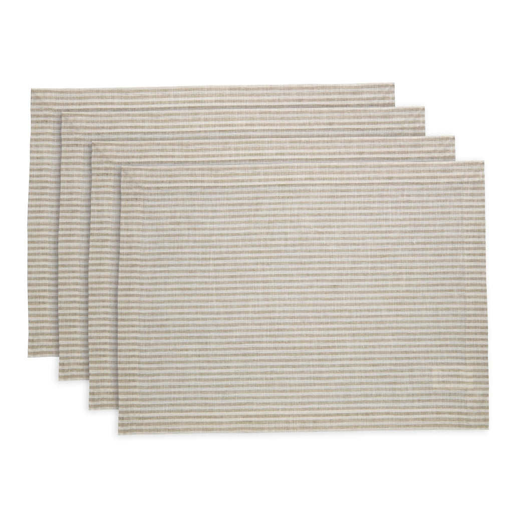 Narrow Stripe Placemats, Set of 4 Natural & White 14 x 19 Inch