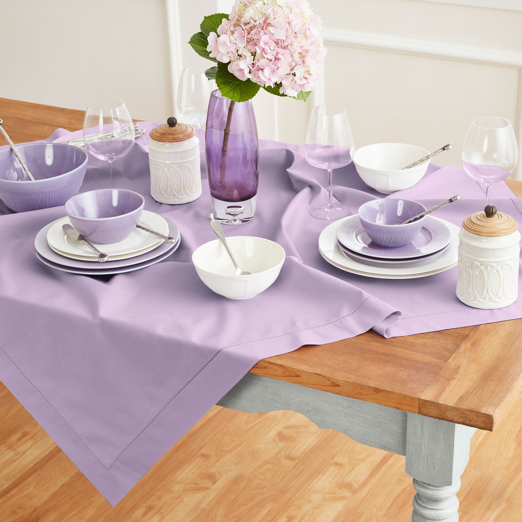 Cotton Linen Hemstitch Table Throw