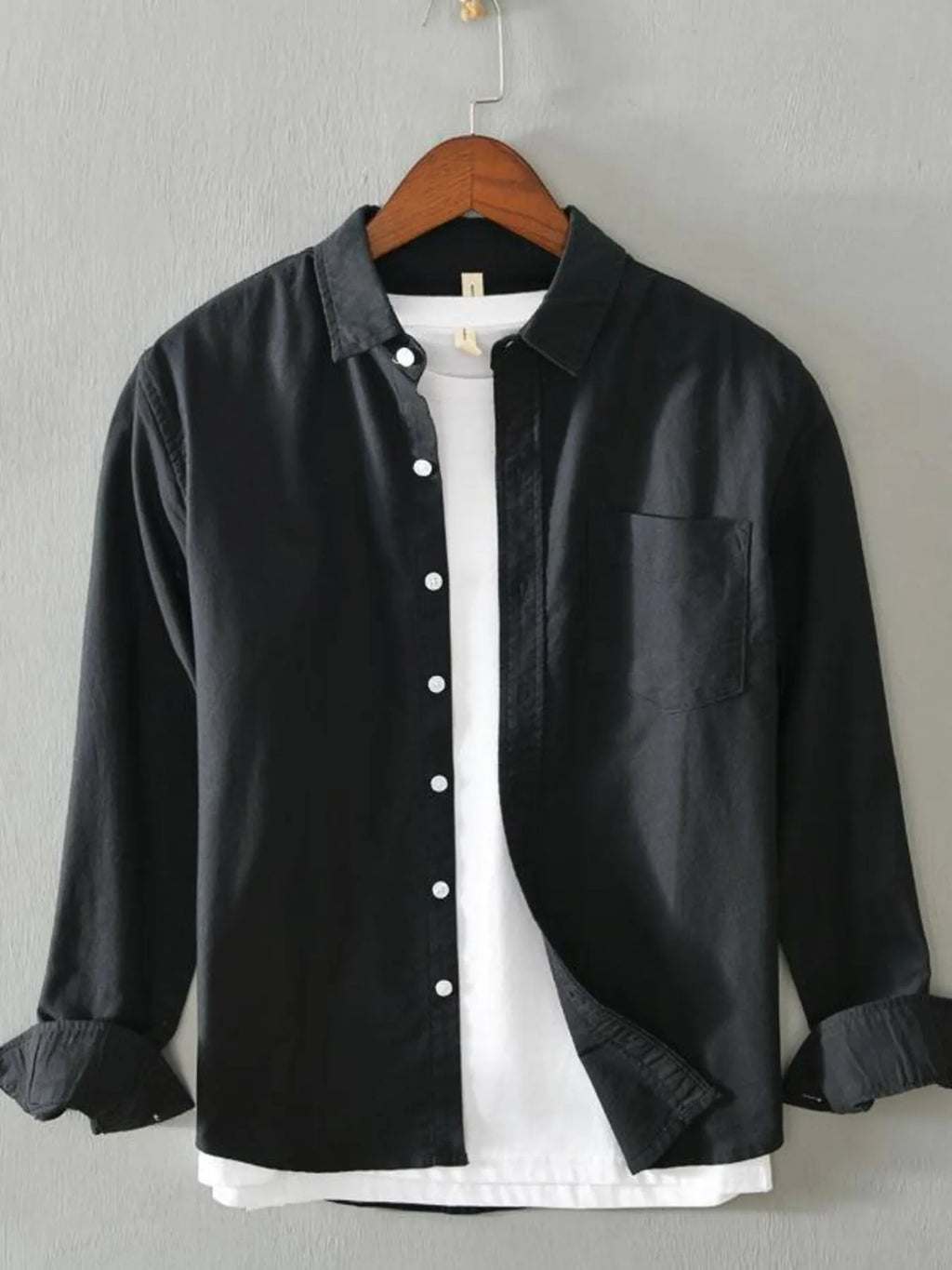 Men's Plus Size Long Sleeve Button Up Shirt Black