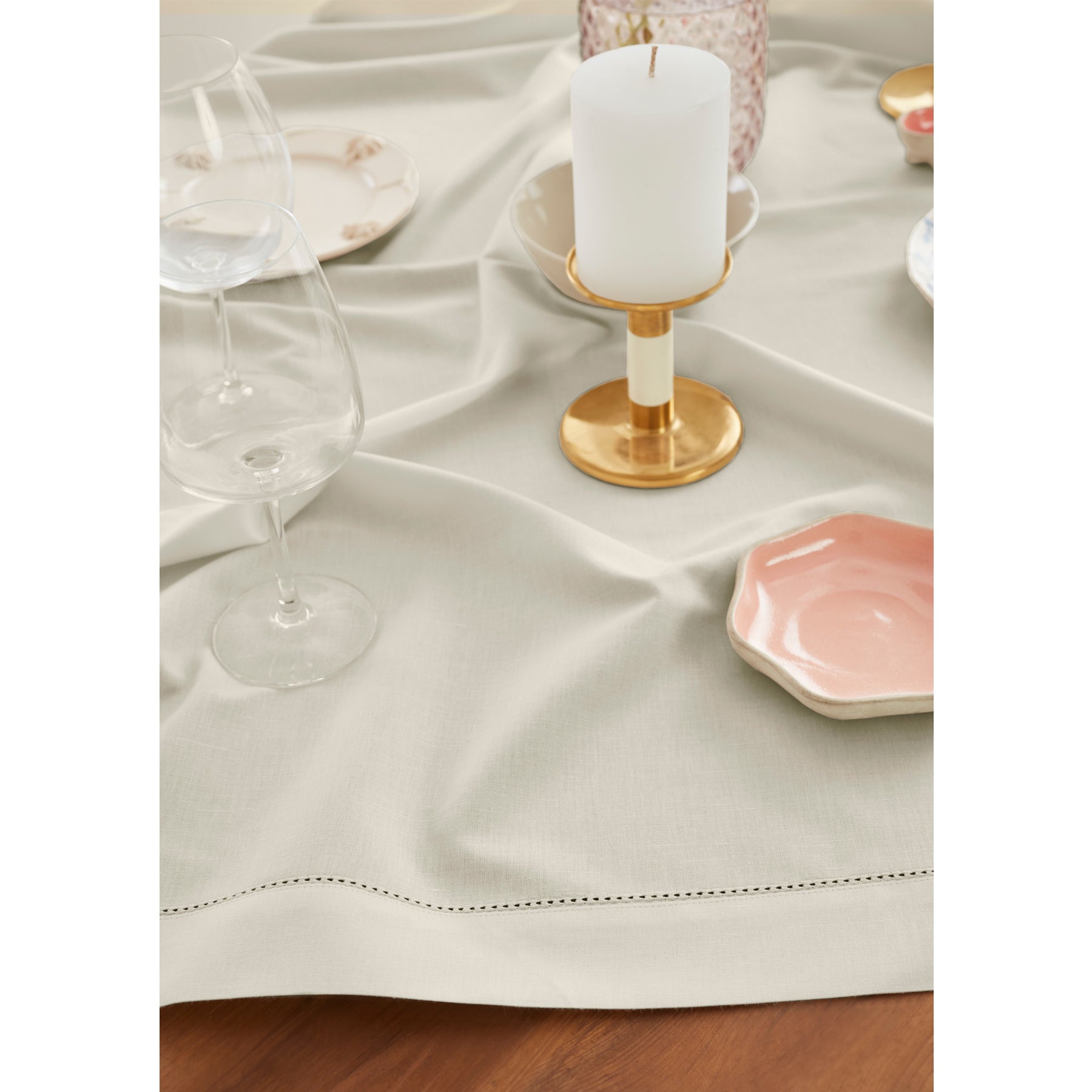 Cotton Linen Hemstitch Table Throw