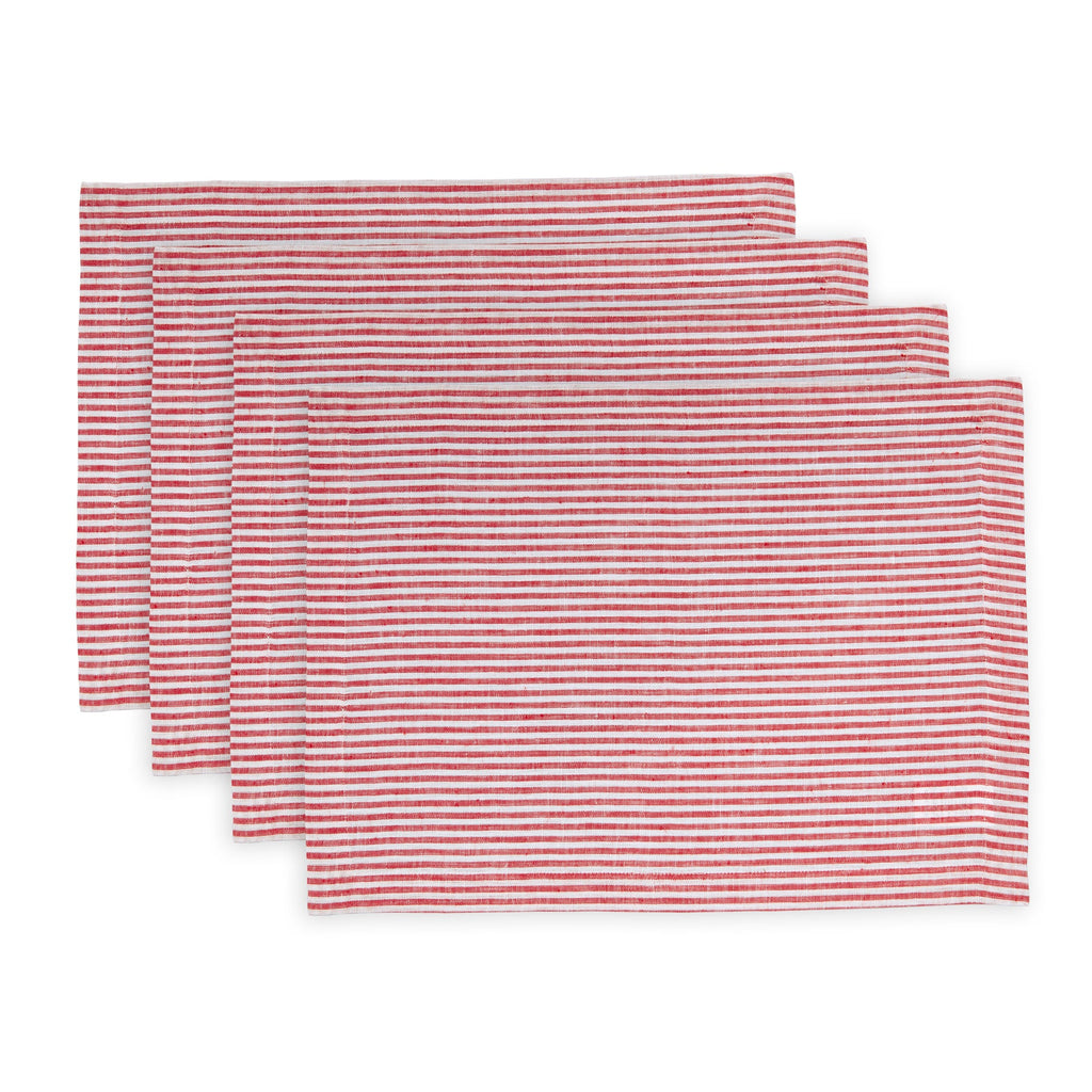 Narrow Stripe Placemats, Set of 4 Red & White 14 x 19 Inch