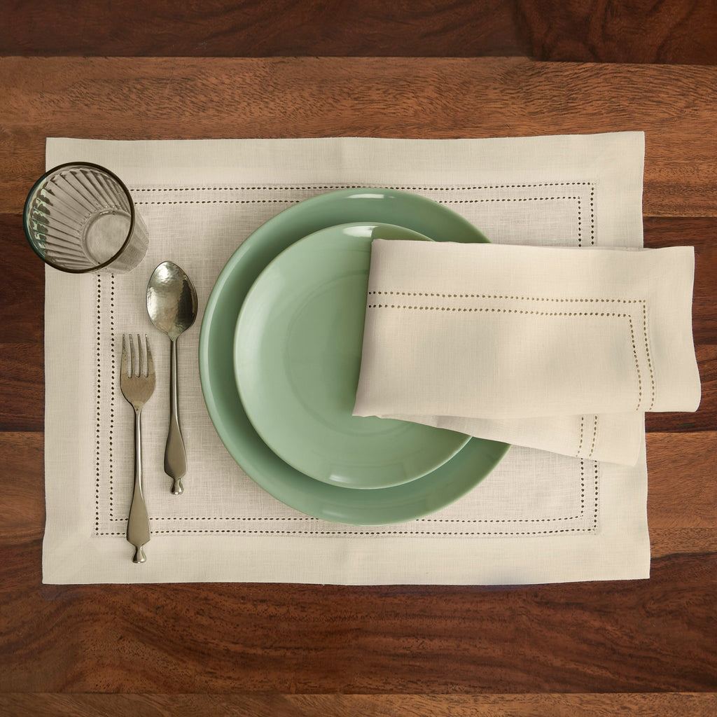 Linen Double Hemstitch Placemats, Set of 4