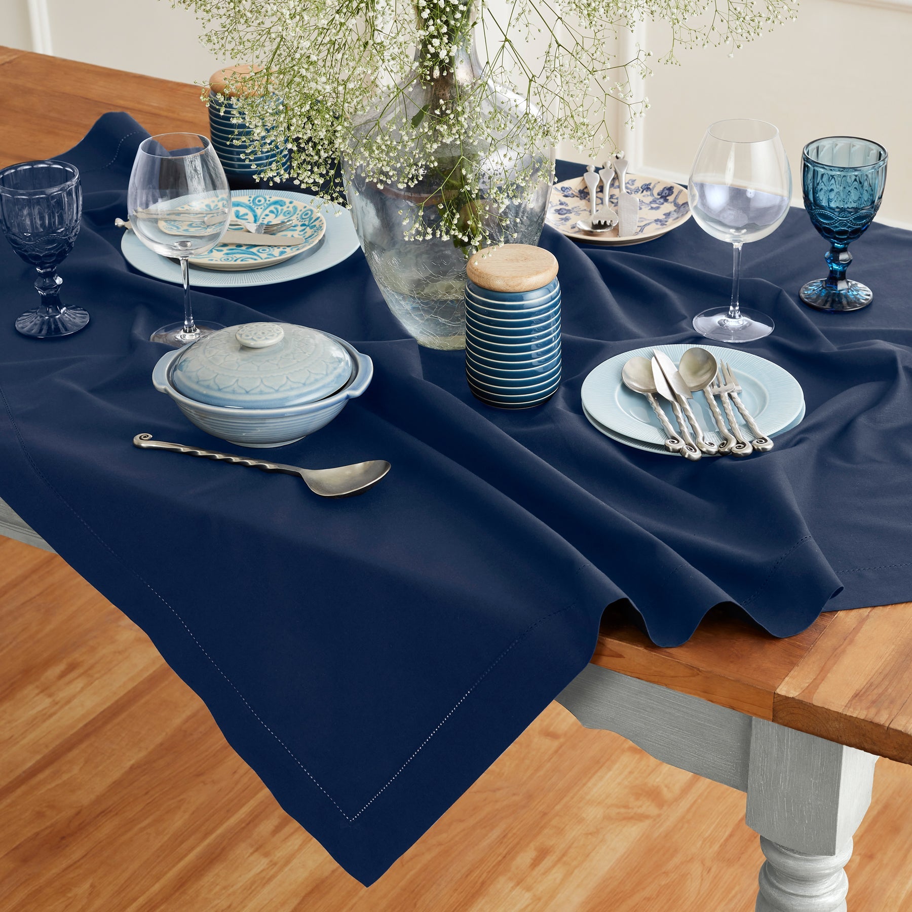 Cotton Linen Hemstitch Table Throw