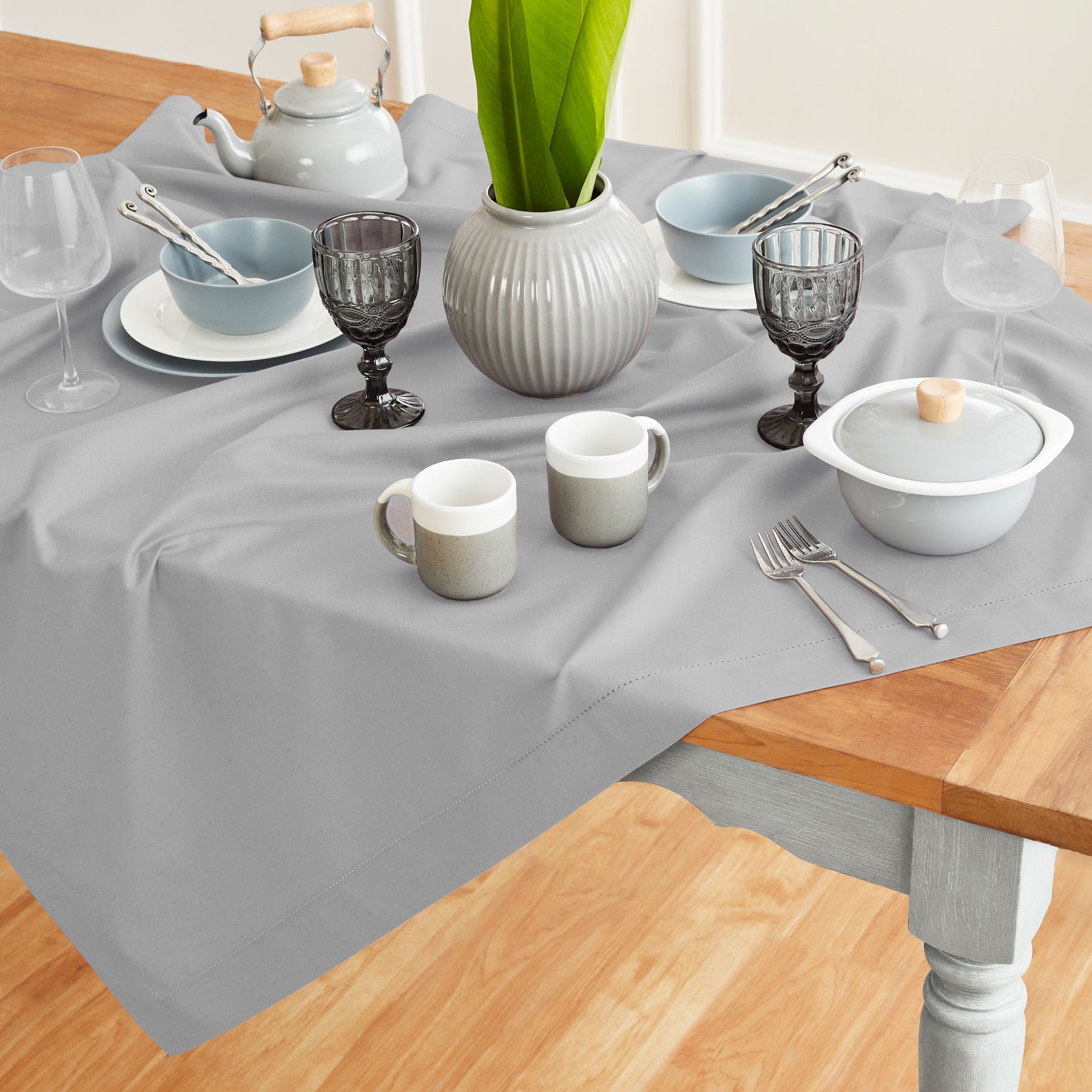 Cotton Linen Hemstitch Table Throw