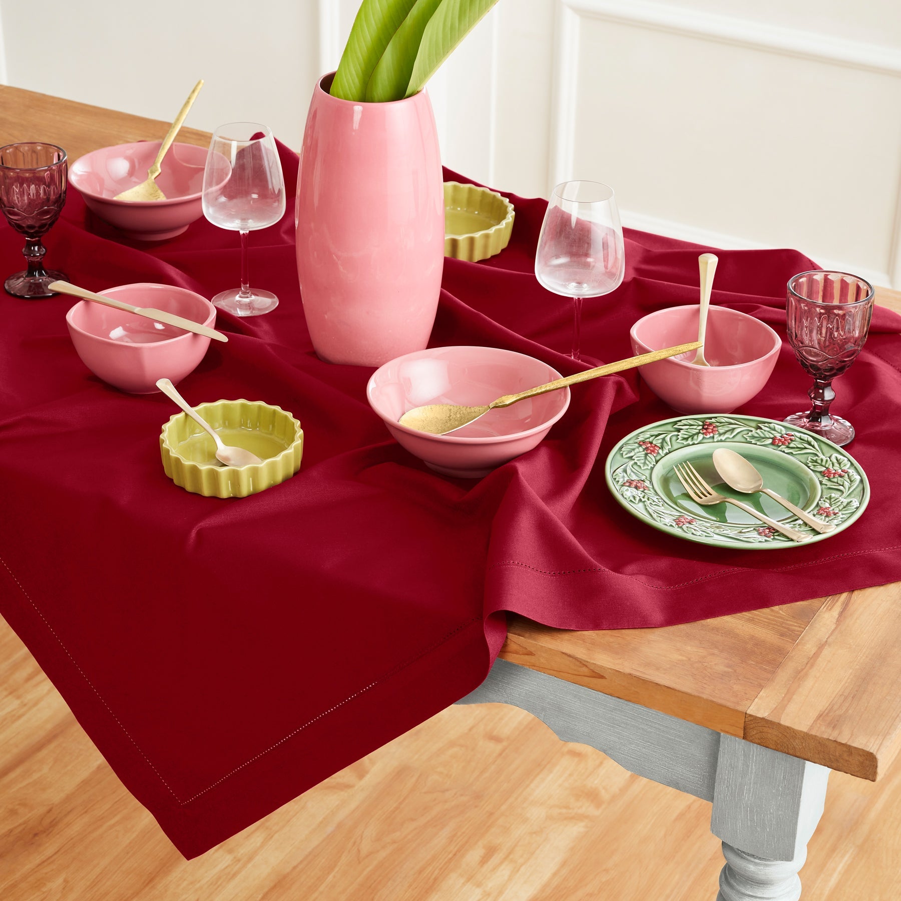 Cotton Linen Hemstitch Table Throw