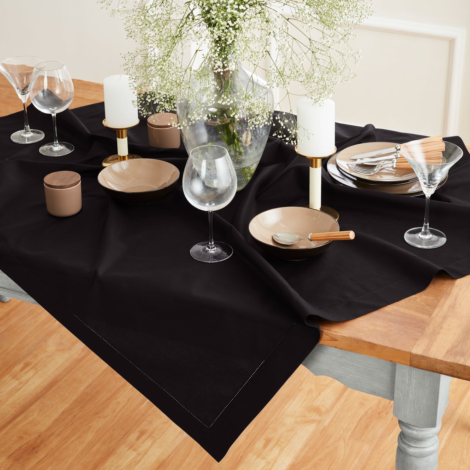Cotton Linen Hemstitch Table Throw