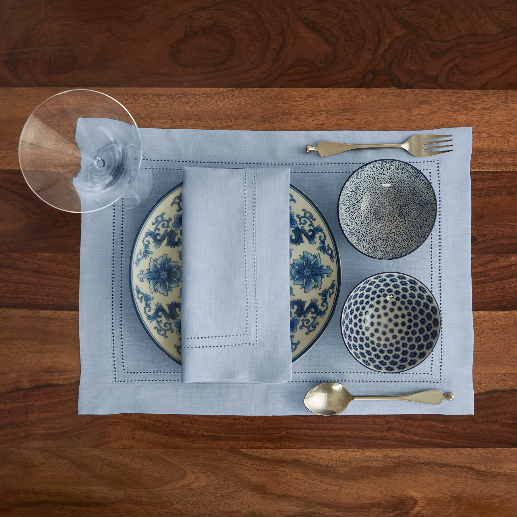 Linen Double Hemstitch Placemats, Set of 4