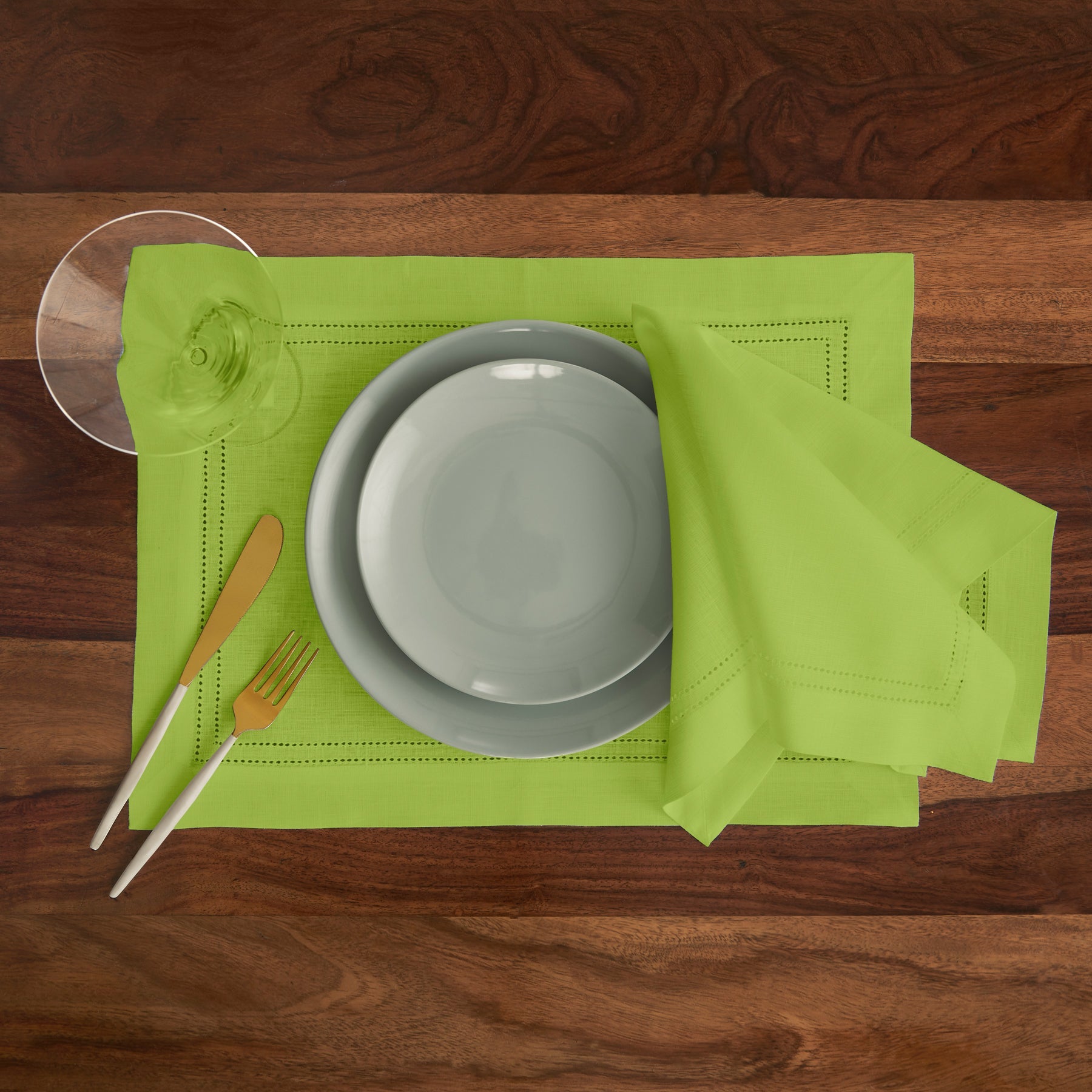 Linen Double Hemstitch Placemats, Set of 4