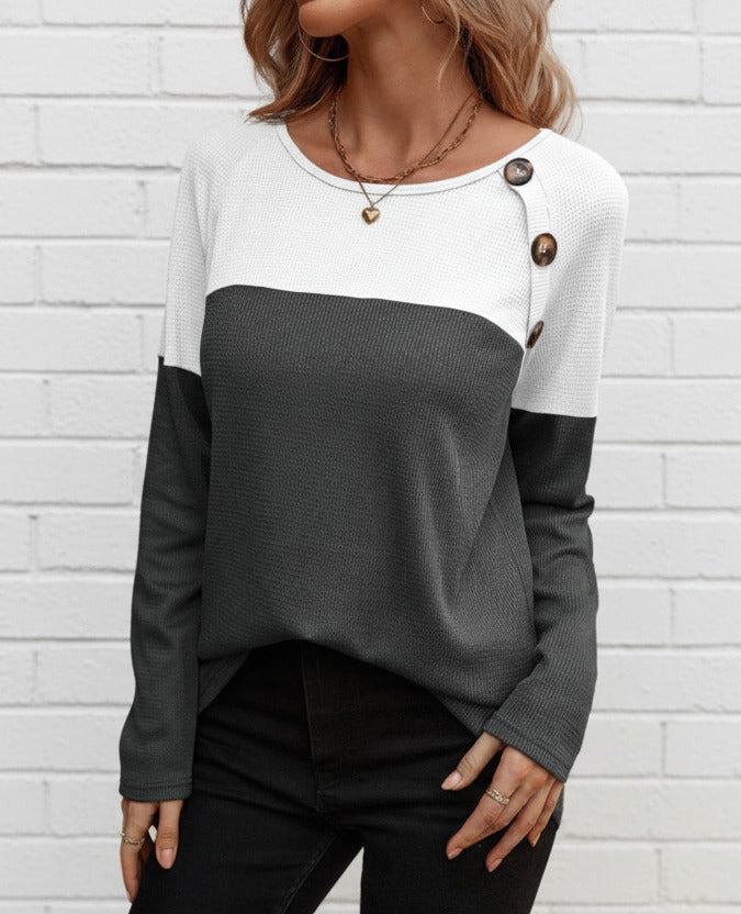 Contrast Round Neck Long Sleeve T-Shirt