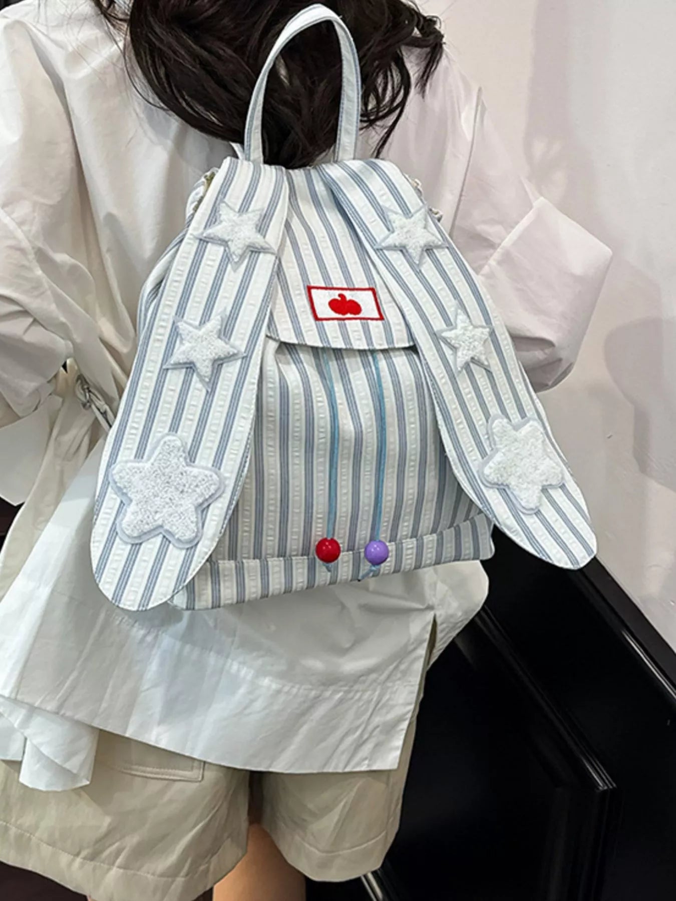 Striped Star Bunny Ear Backpack Bag