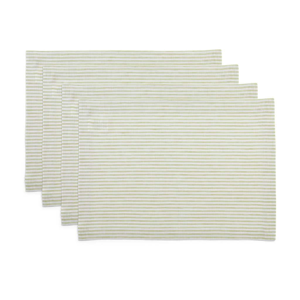 Narrow Stripe Placemats, Set of 4 Sage & White 14 x 19 Inch