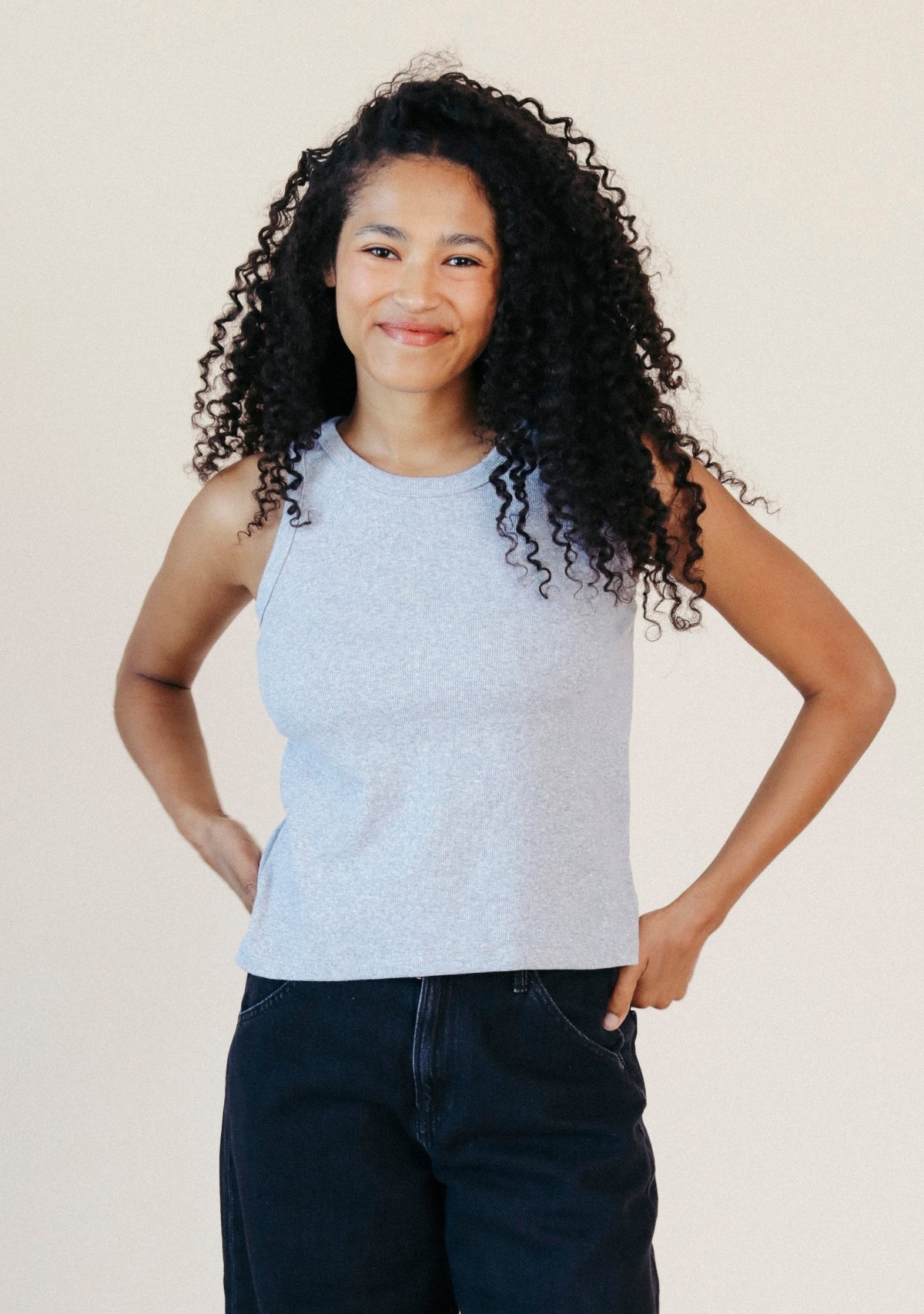 Charlie Ribbed Organic Cotton Tank - Heather Gray
