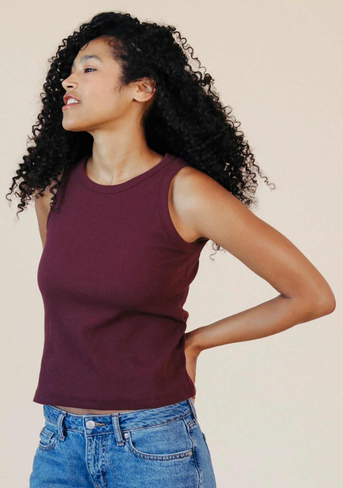 Charlie Ribbed Organic Cotton Tank - Port