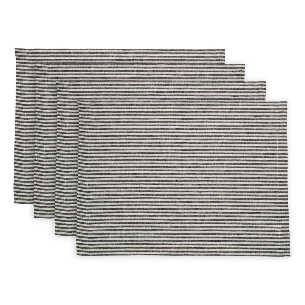 Narrow Stripe Placemats, Set of 4 Black & White 14 x 19 Inch