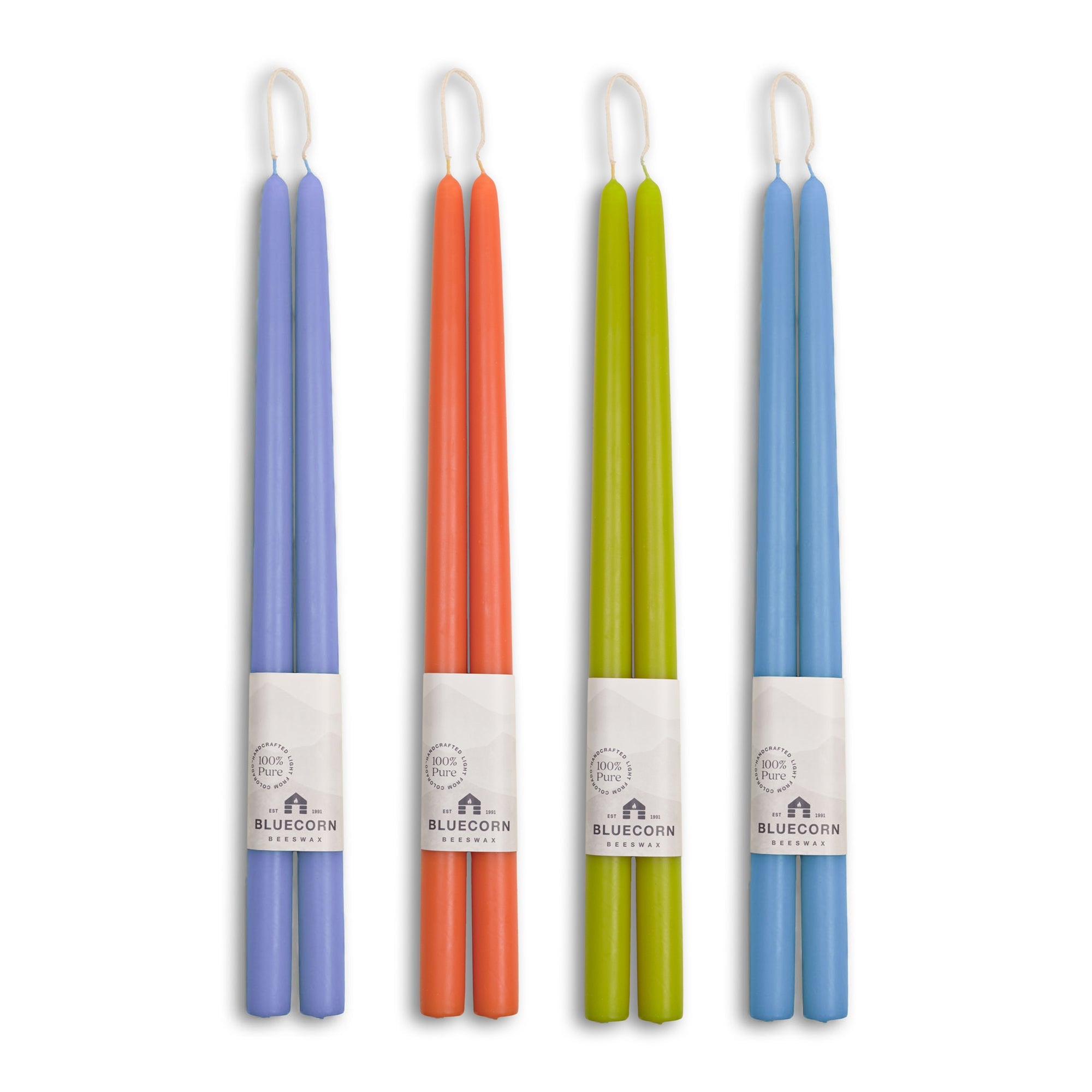 Summer Beeswax Taper Candle Bundle - Apricot, Pistachio, Lilac & Sky Blue 16"