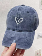 Washed Heart Embroidered Baseball Cap Dark Blue One Size